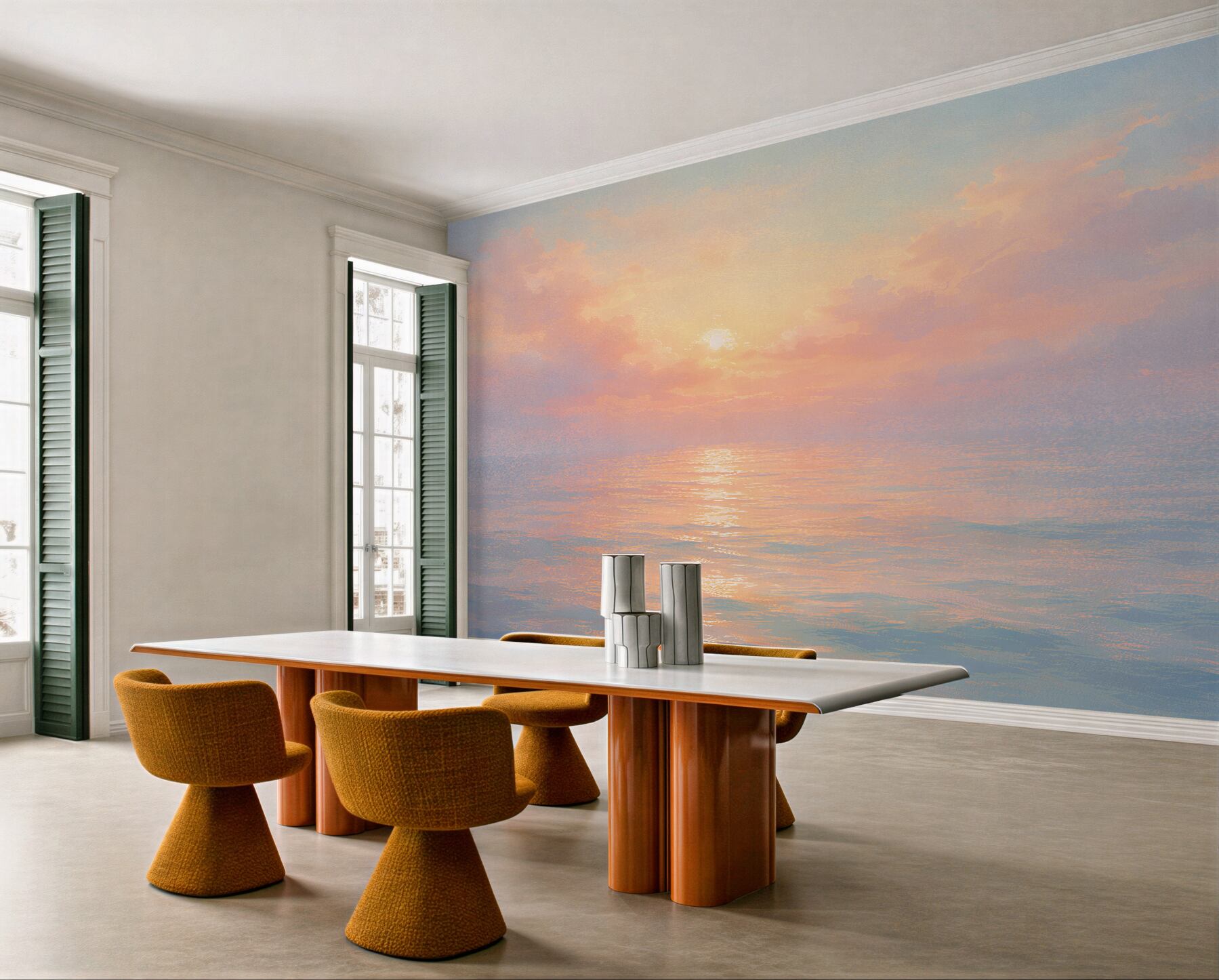 Papier peint lever de soleil pastel sur la mer