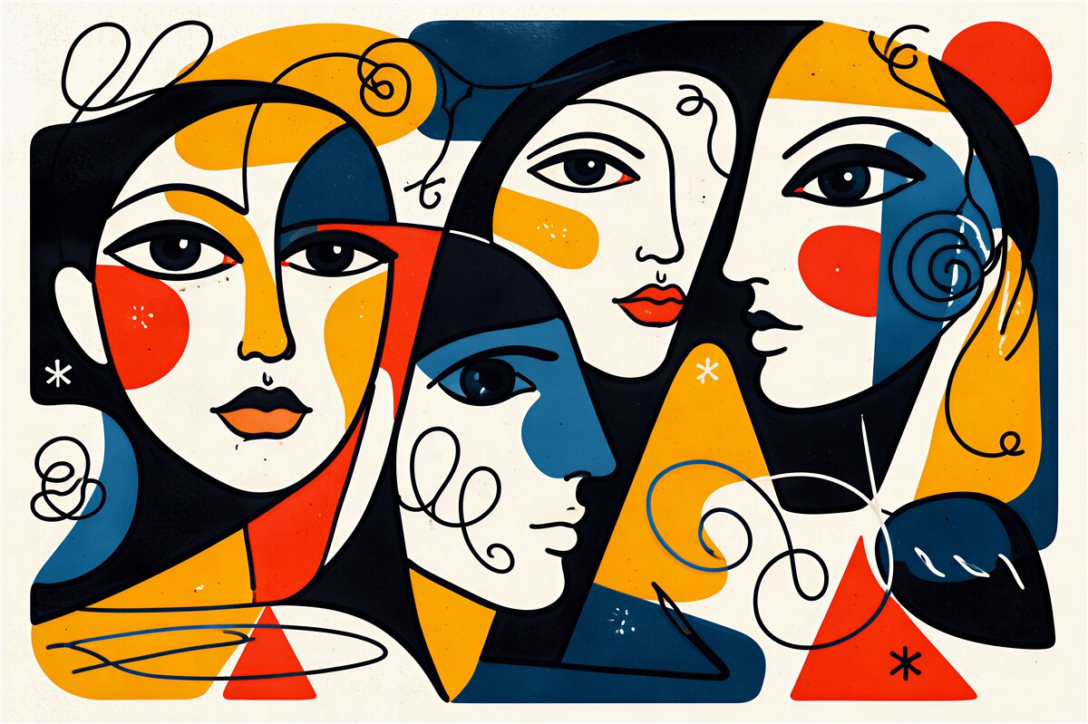 Papier peint visages cubistes en couleurs
