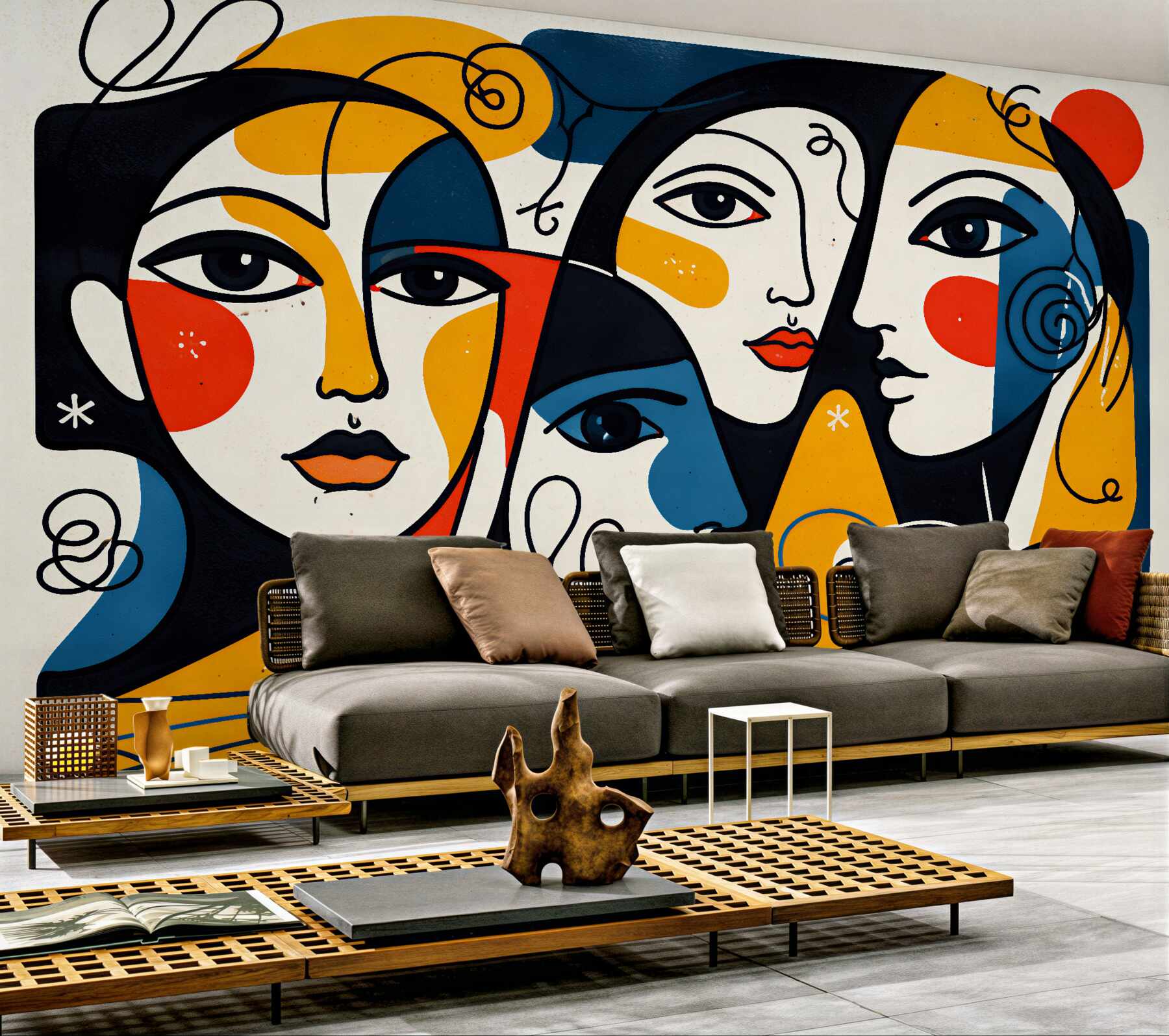 Papier peint visages cubistes en couleurs