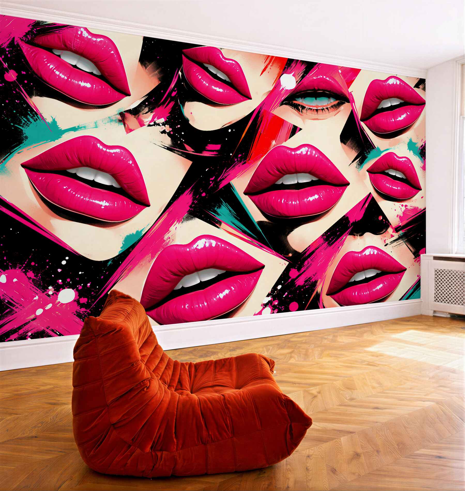 Papier peint lèvres néon pop-art glamour