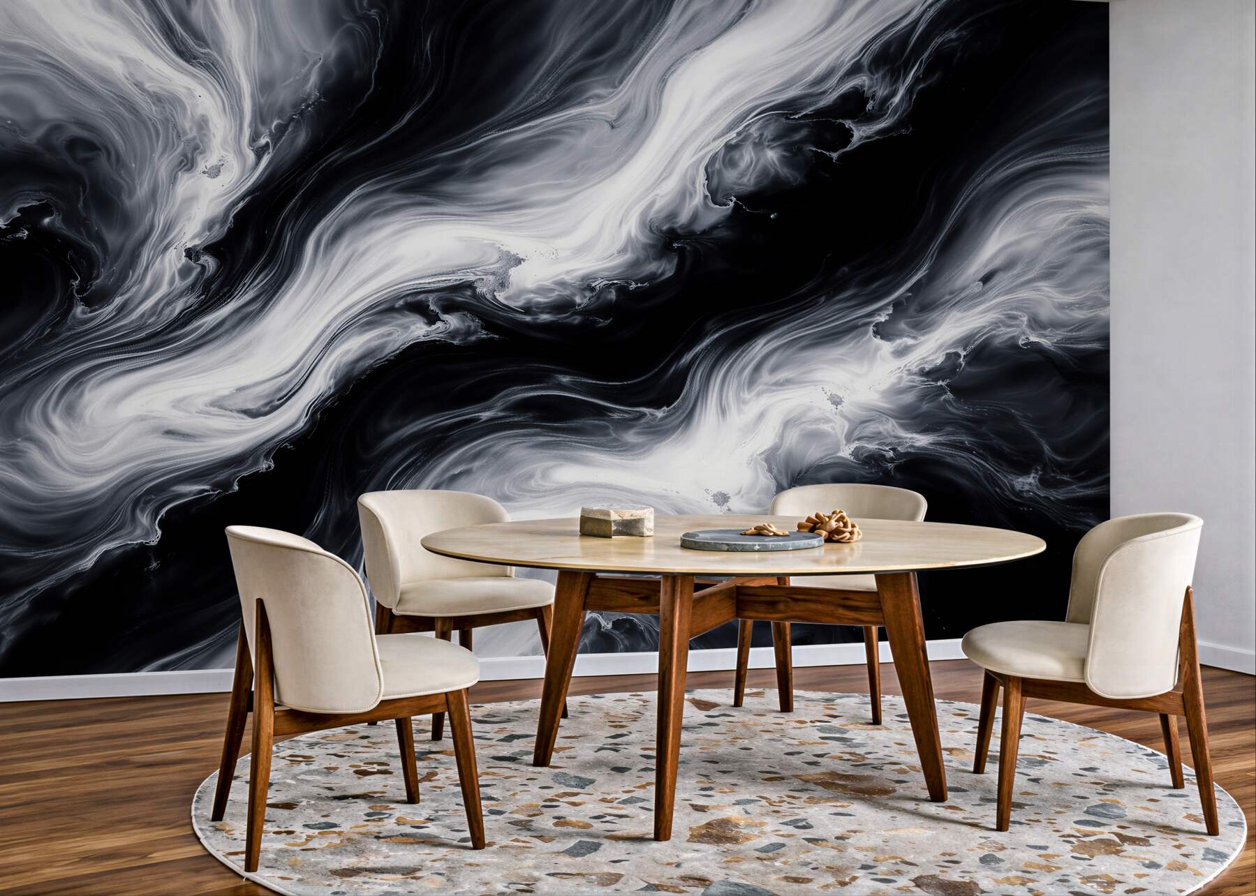 Papier peint tourbillon noir et blanc d'abstraction