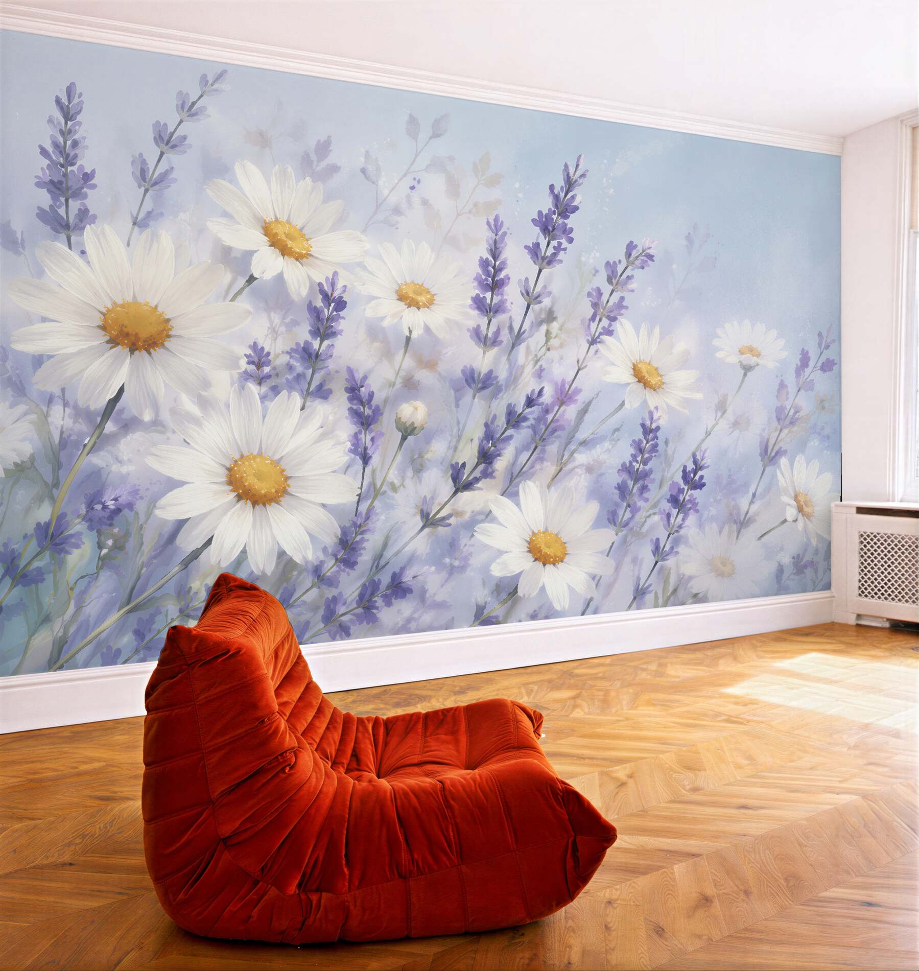 Papier peint lavande et marguerites à l'aquarelle