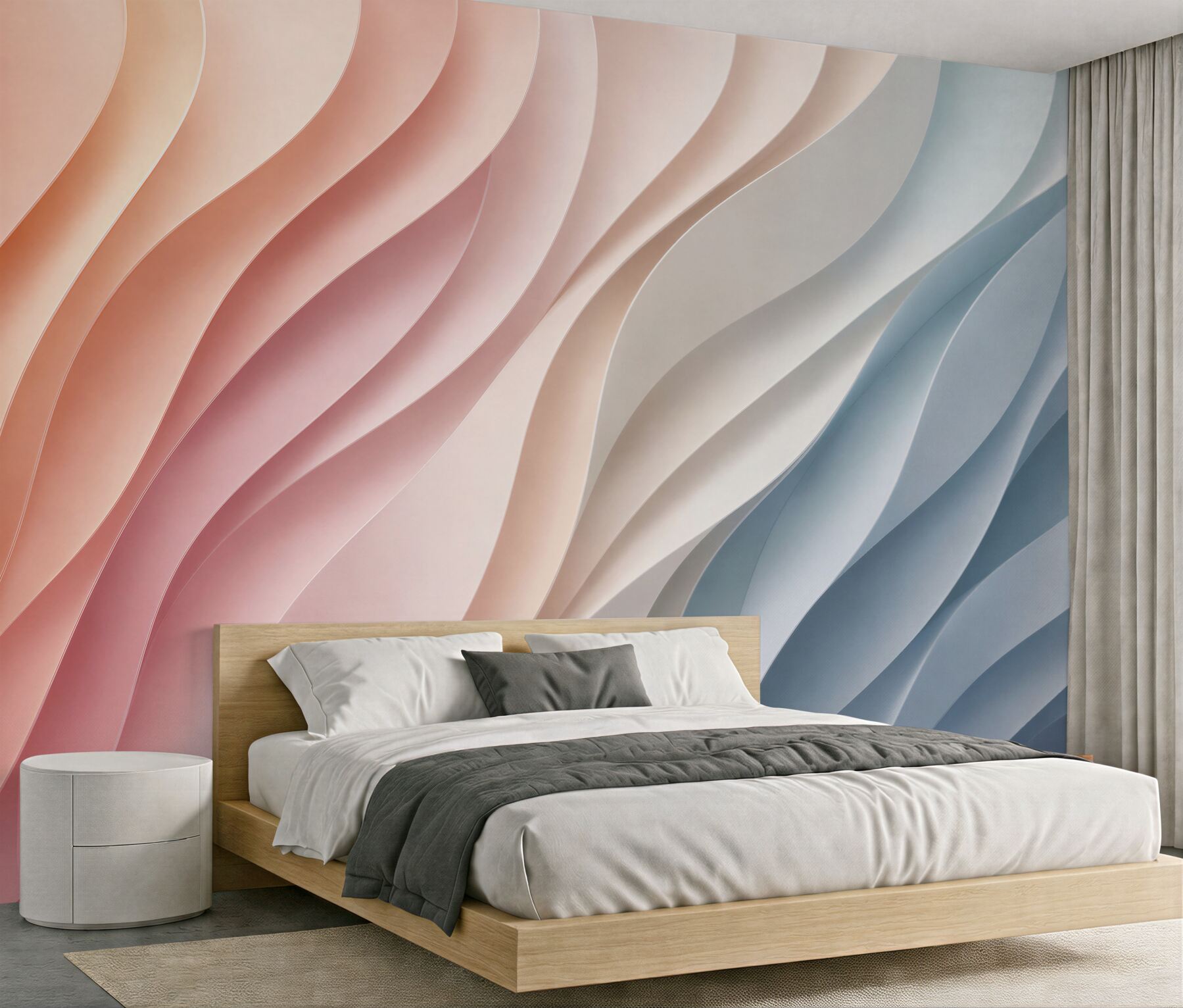 Papier peint formes pastel ondulantes 3d