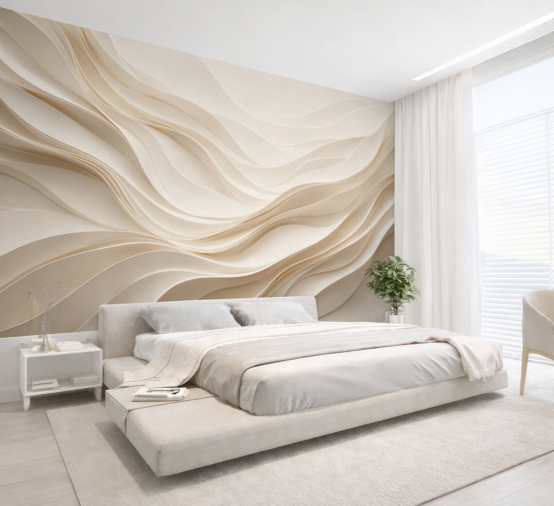 Papier peint vagues crème d'une abstraction élégante