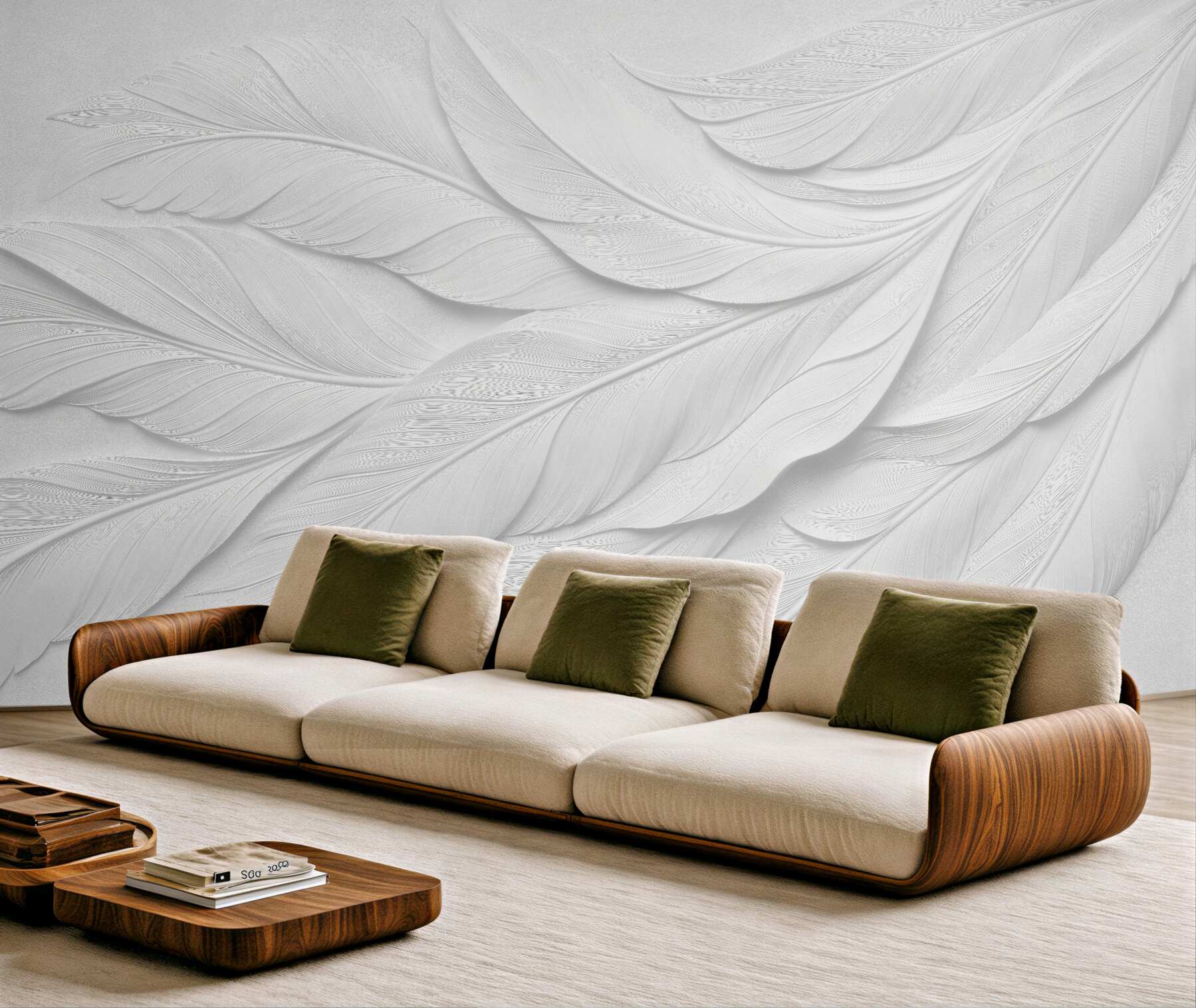 Papier peint plumes blanches dans un relief subtil