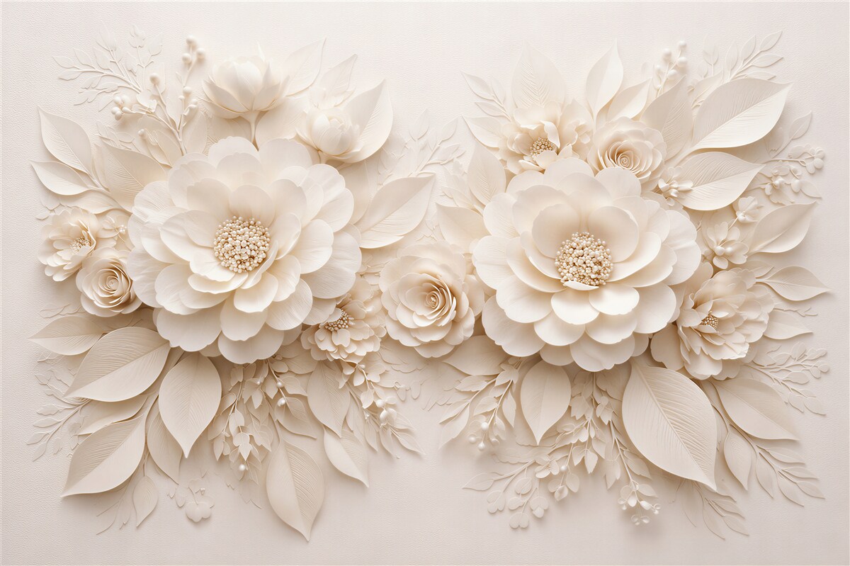 Papier peint fleurs crème dans un relief élégant