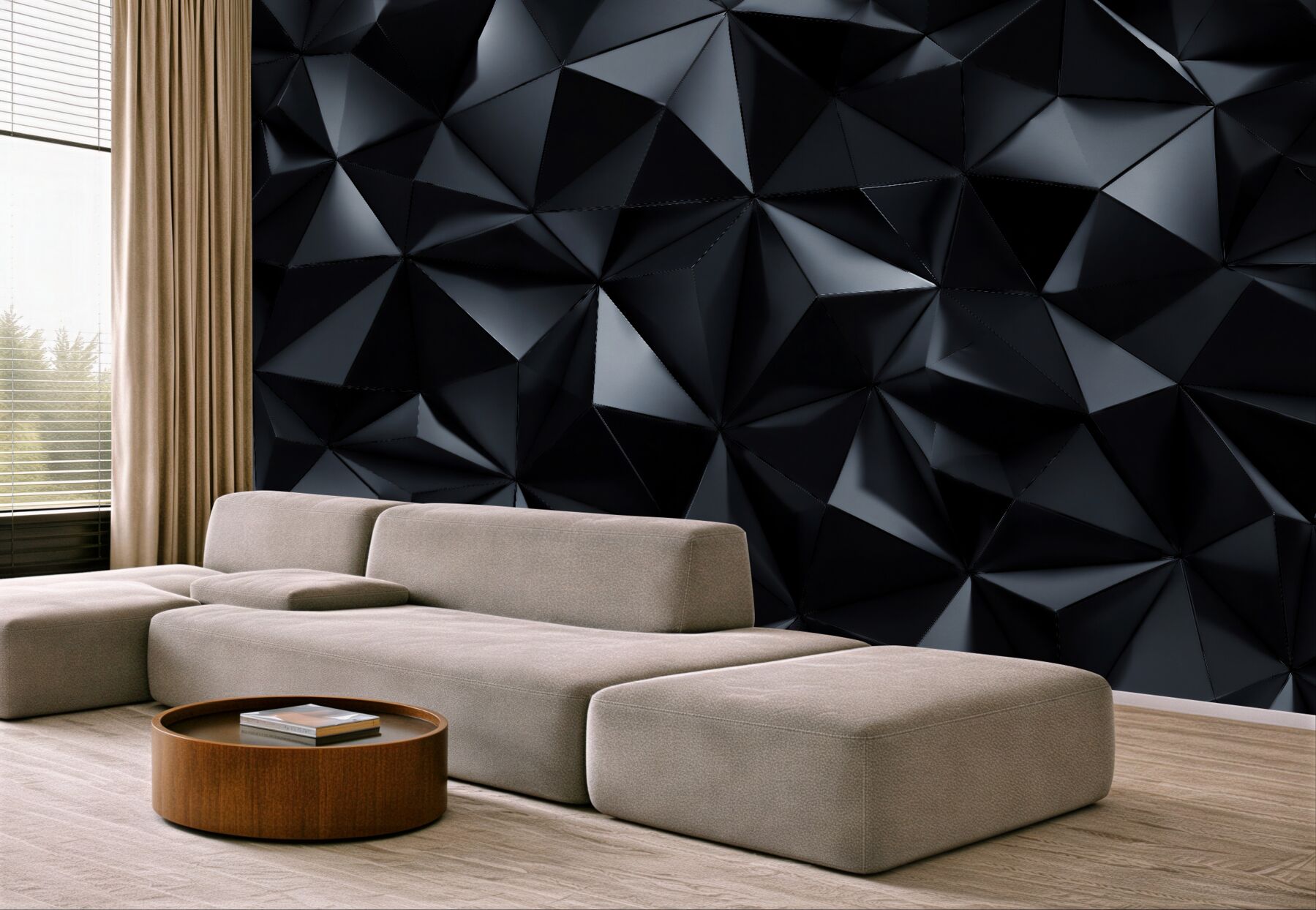 Papier peint formes géométriques noires en 3D
