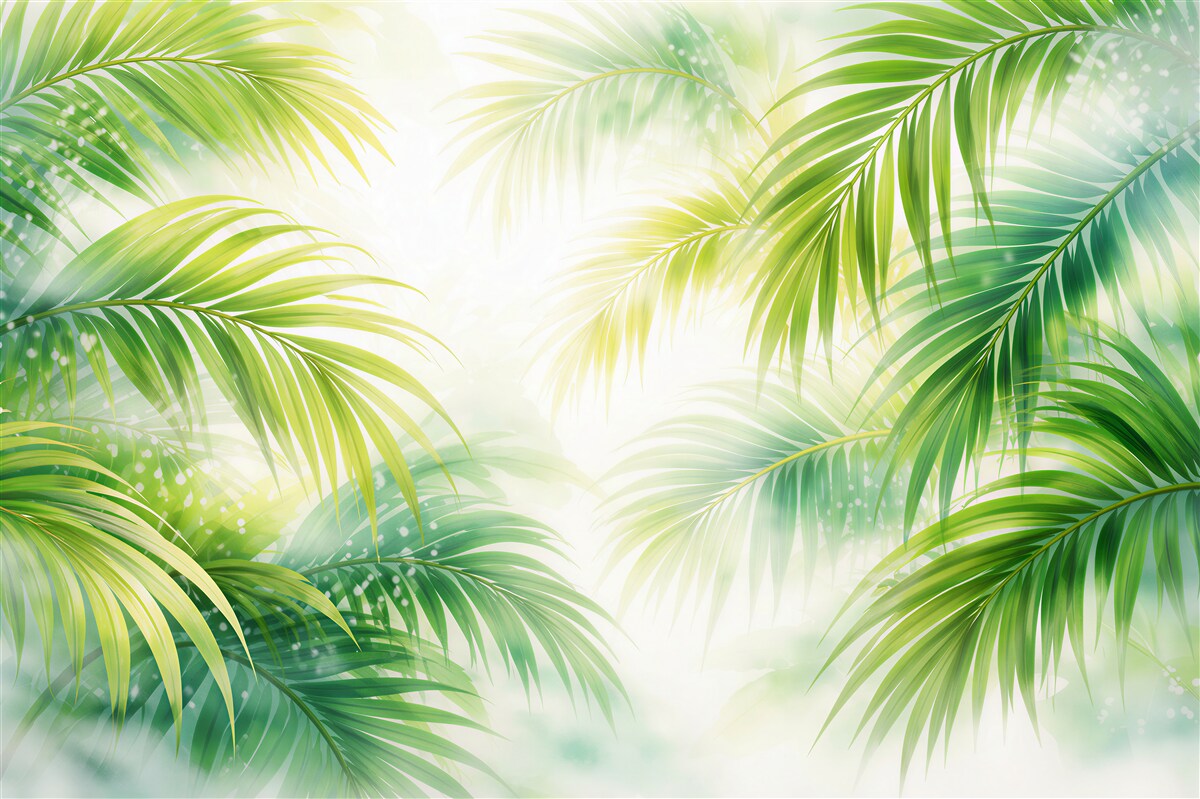 Papier peint feuilles lumineuses de palmier tropical
