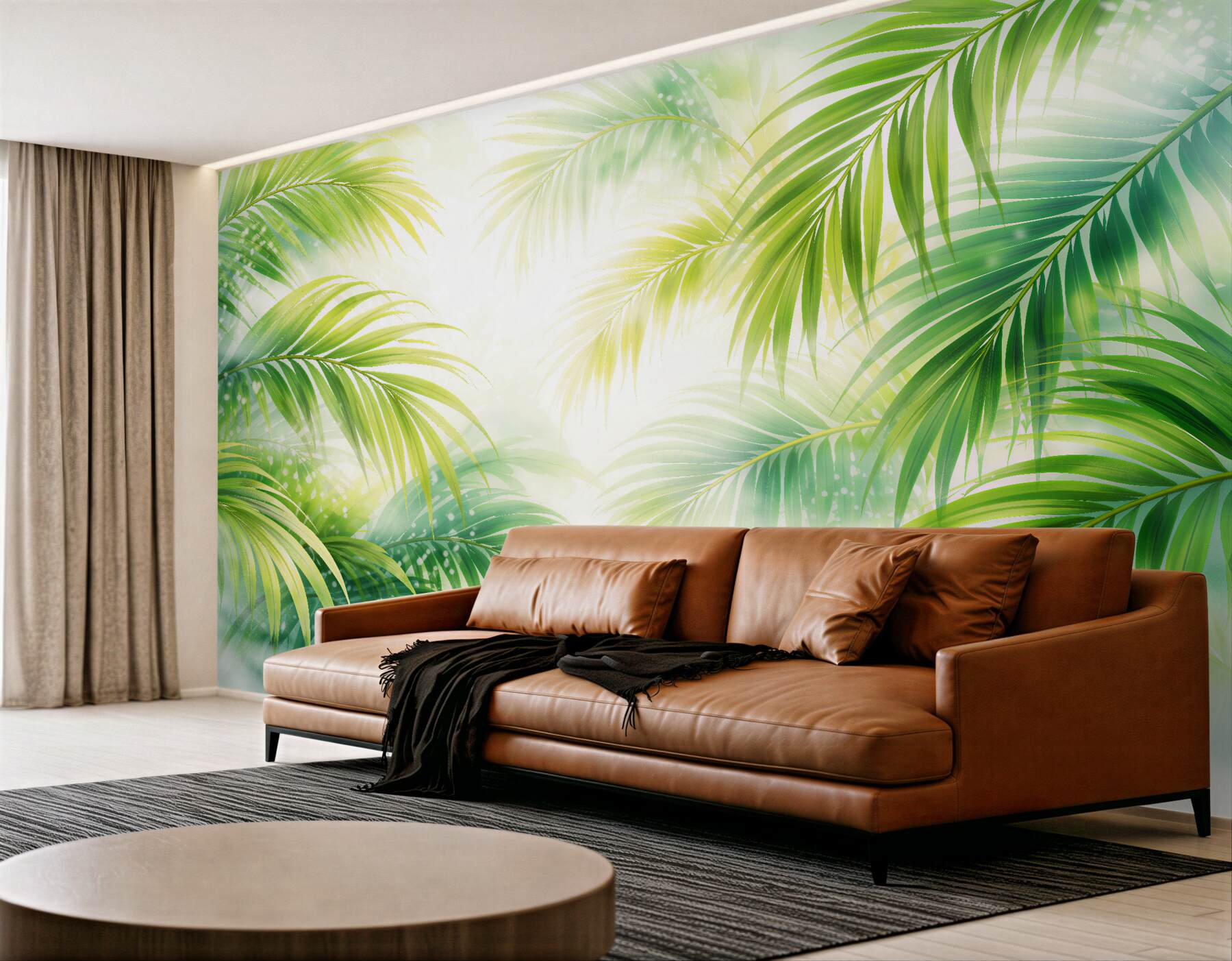 Papier peint feuilles lumineuses de palmier tropical