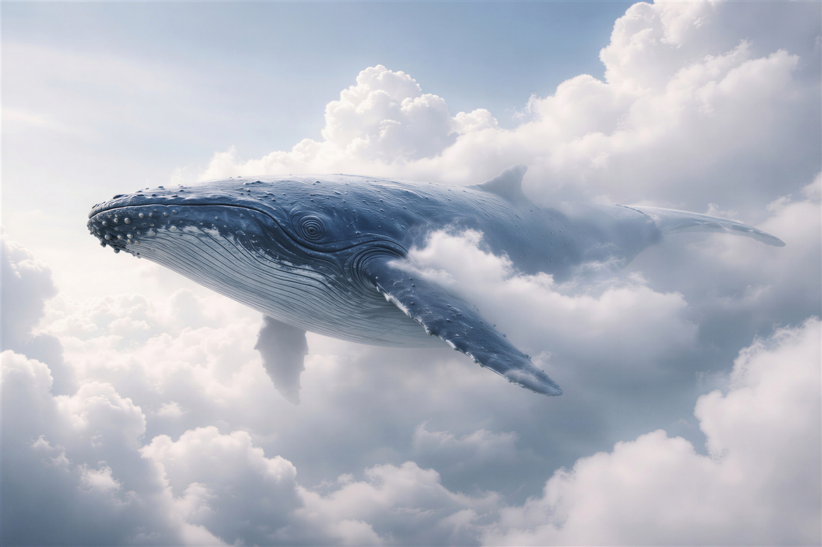 Papier peint baleine parmi des nuages doux