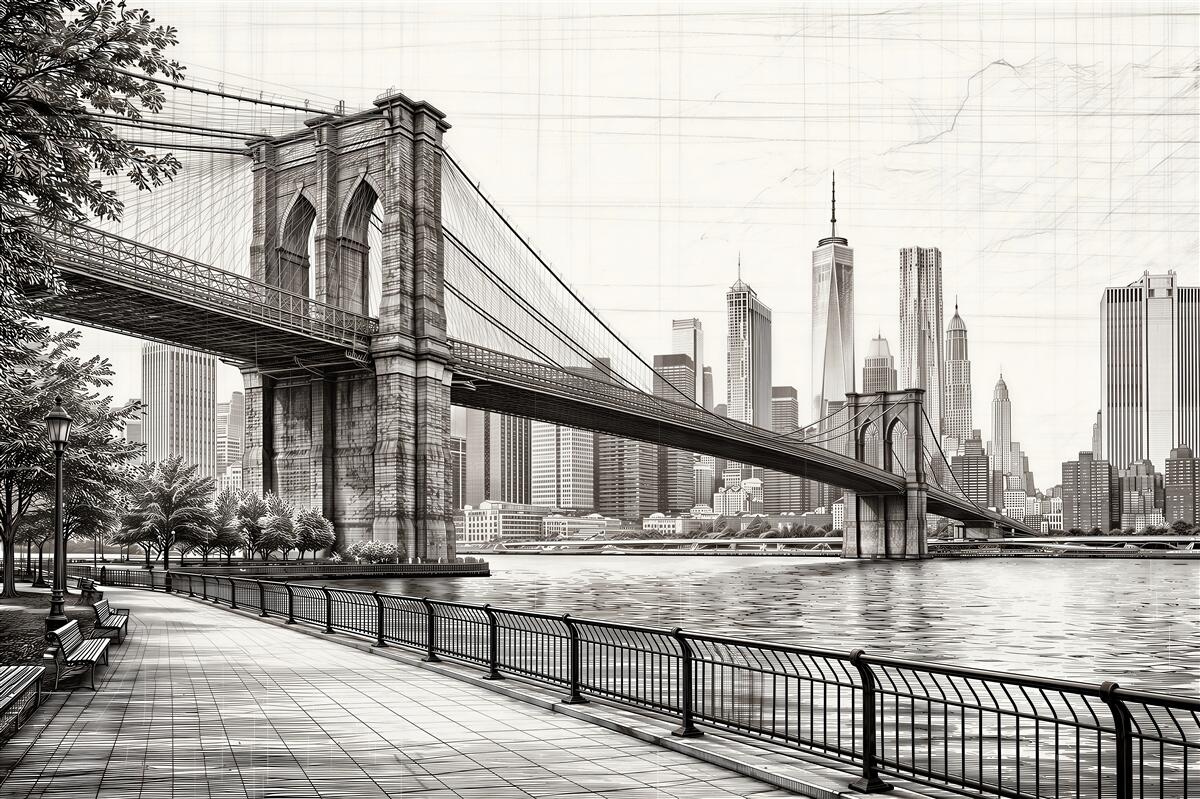 Papier peint esquisse du pont de Brooklyn à Manhattan