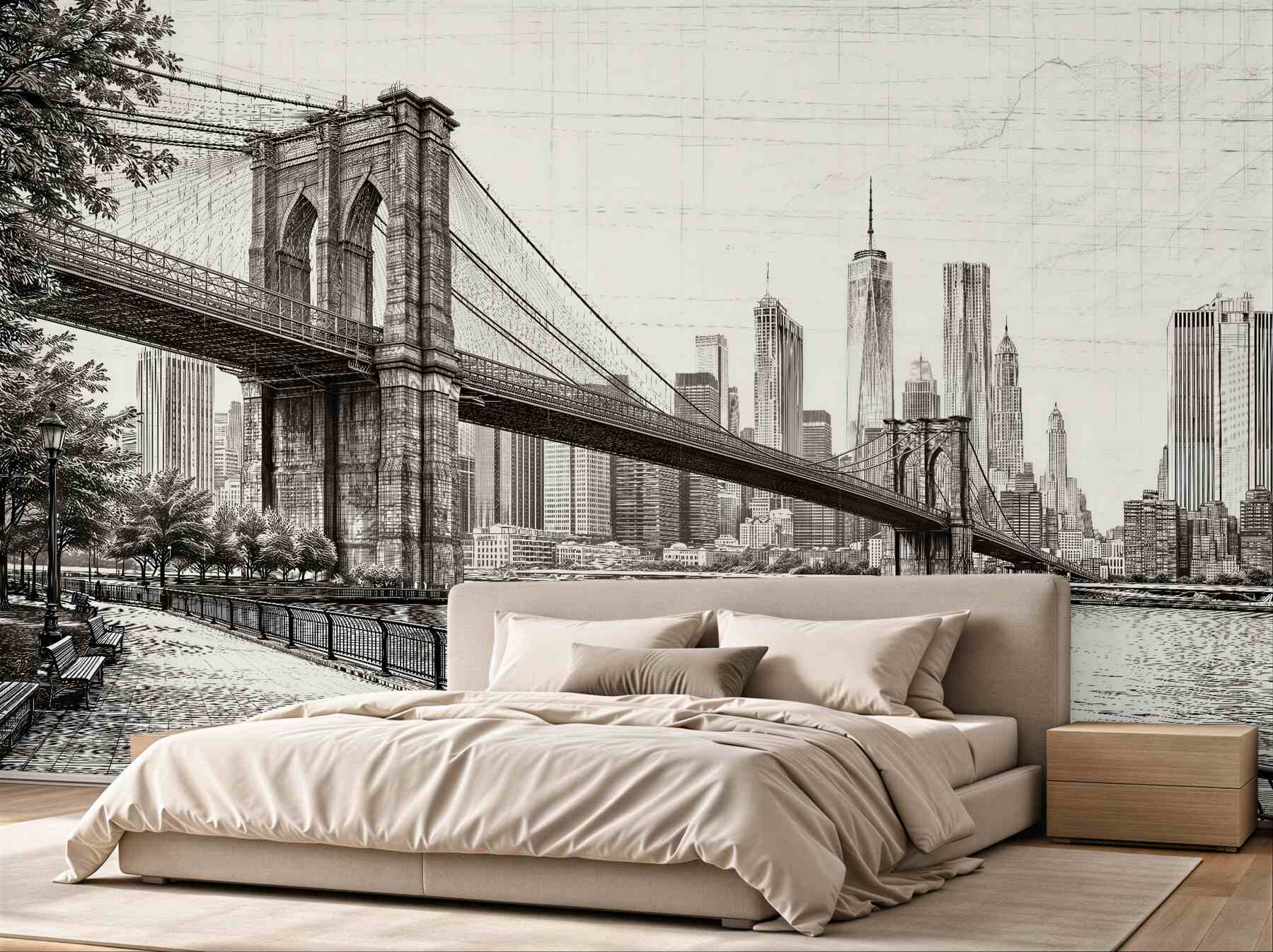 Papier peint esquisse du pont de Brooklyn à Manhattan