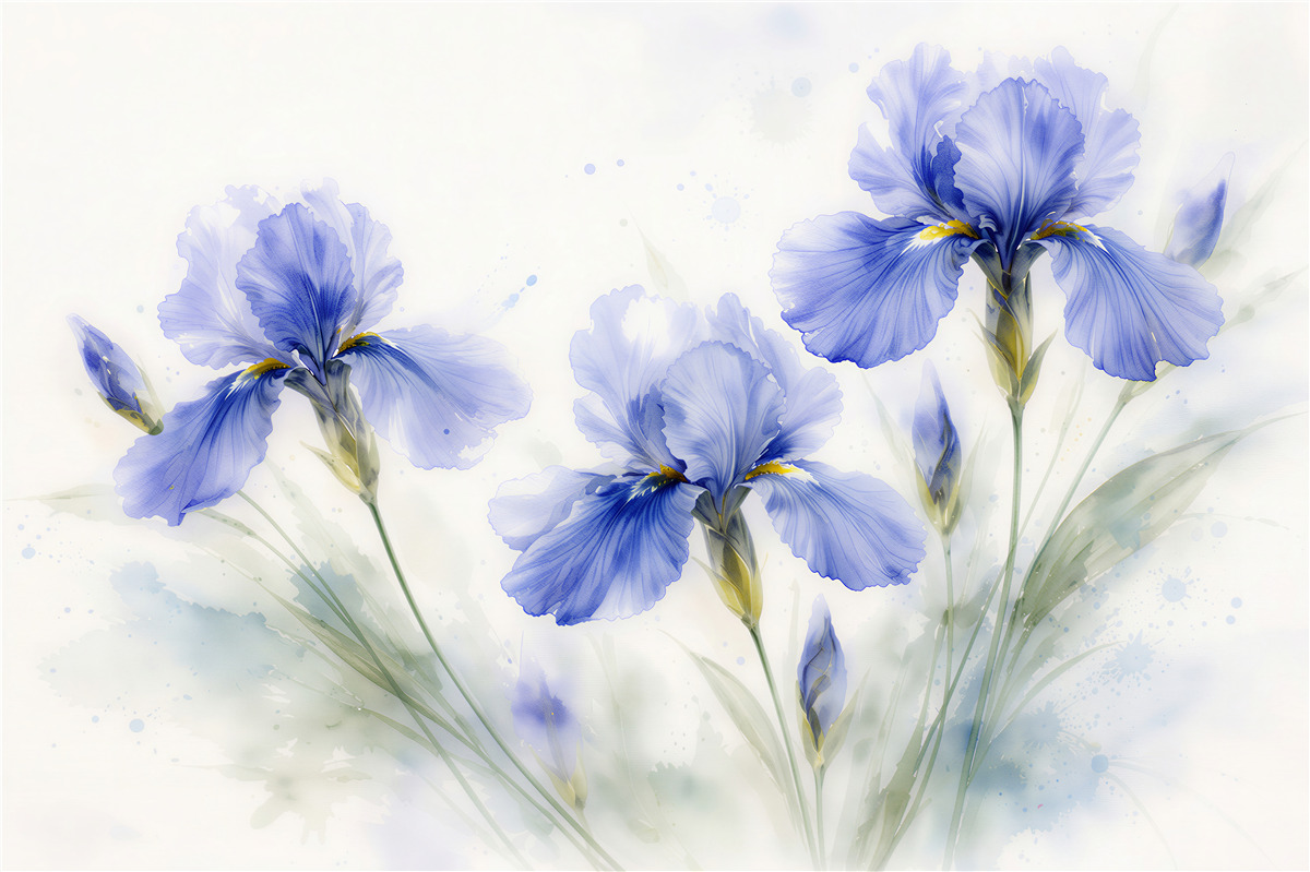 Papier peint iris bleus en aquarelle