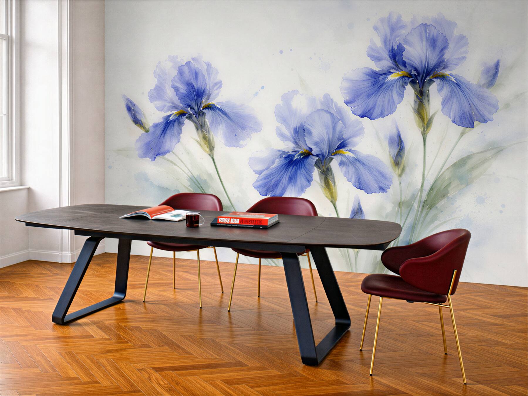 Papier peint iris bleus en aquarelle