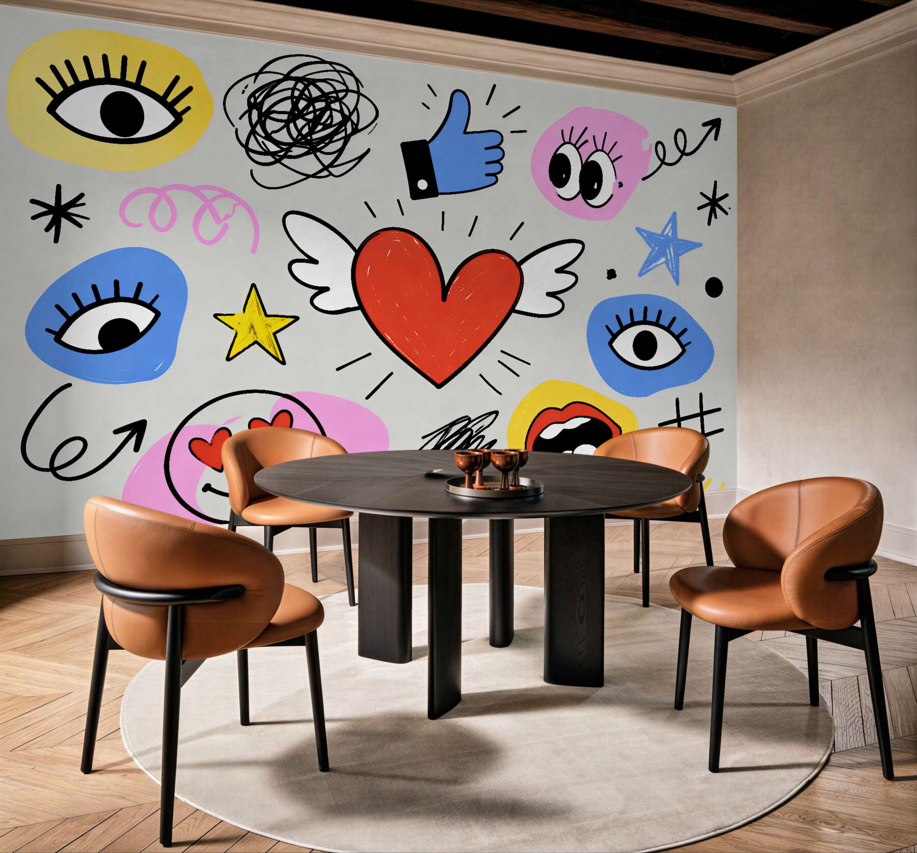 Papier peint cœur pop art et symboles