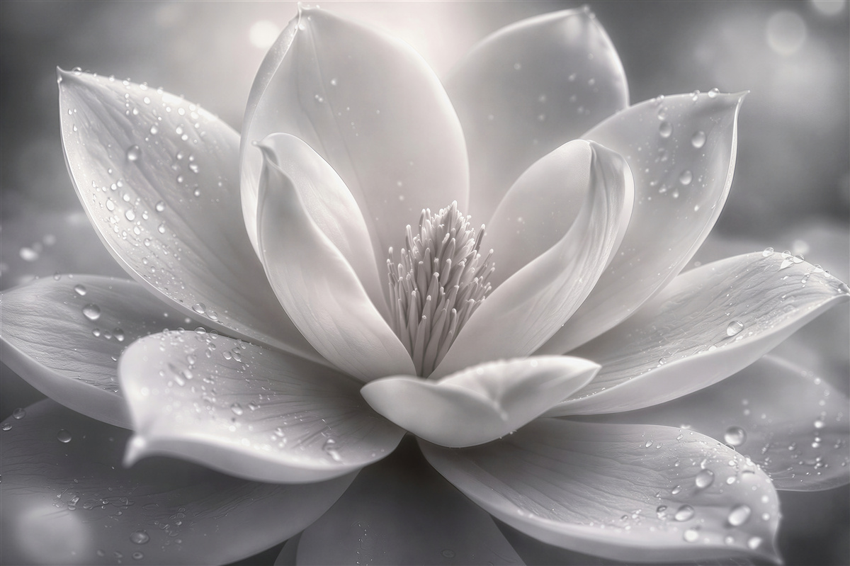 Papier peint magnolia blanche avec des gouttes de rosée