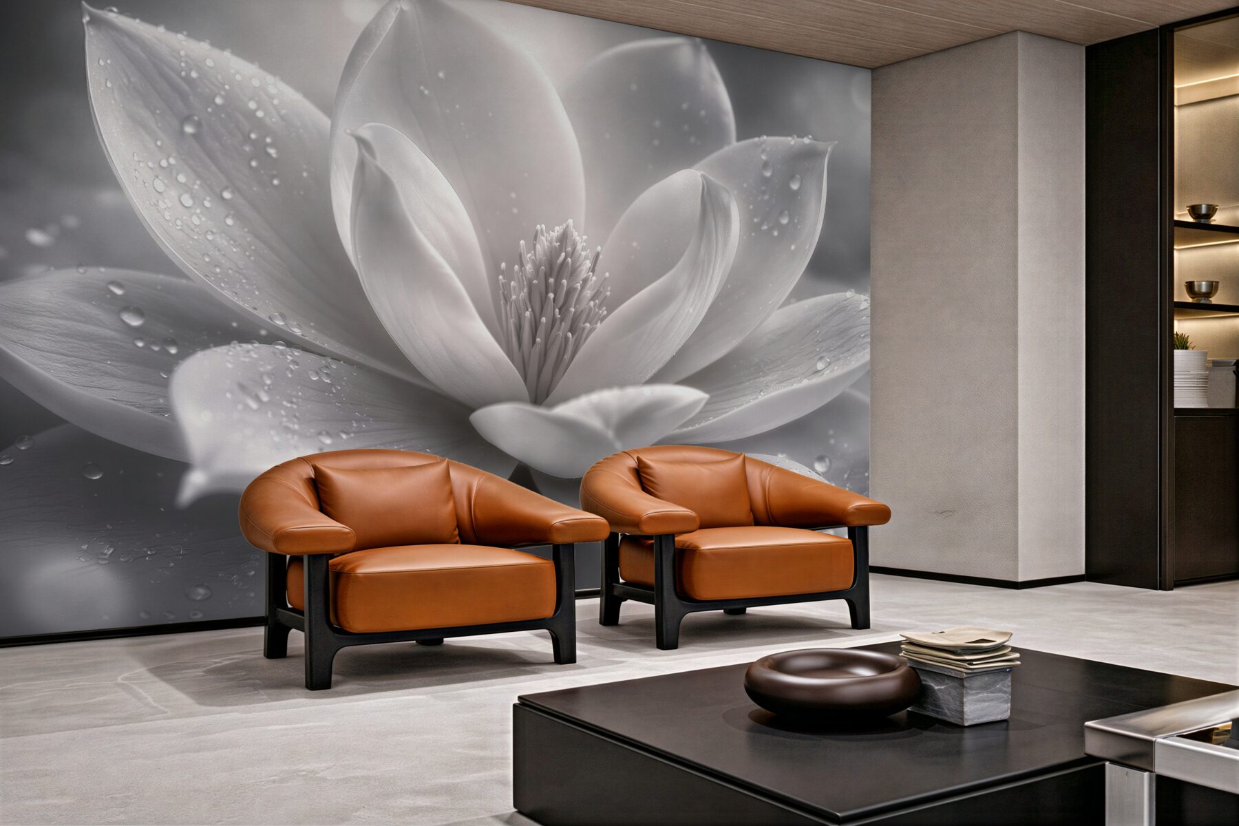 Papier peint magnolia blanche avec des gouttes de rosée