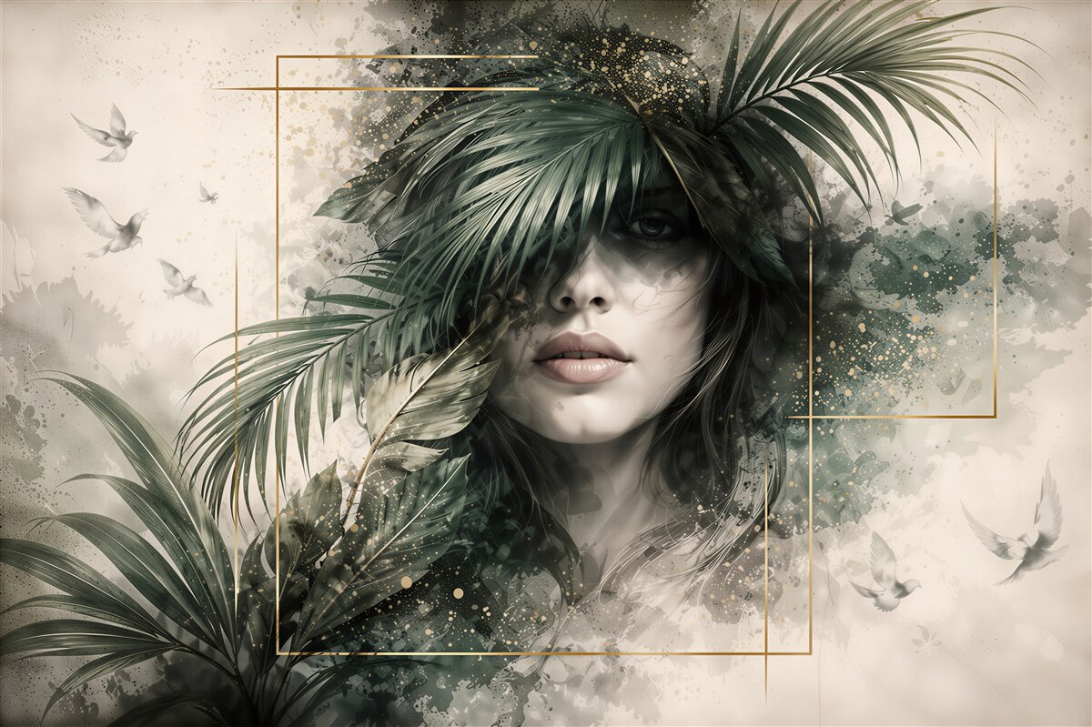 Papier peint muse tropicale avec des oiseaux