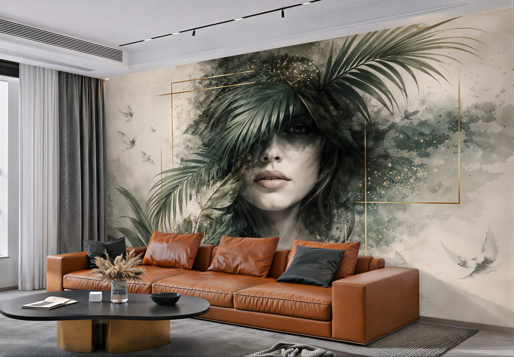 Papier peint muse tropicale avec des oiseaux