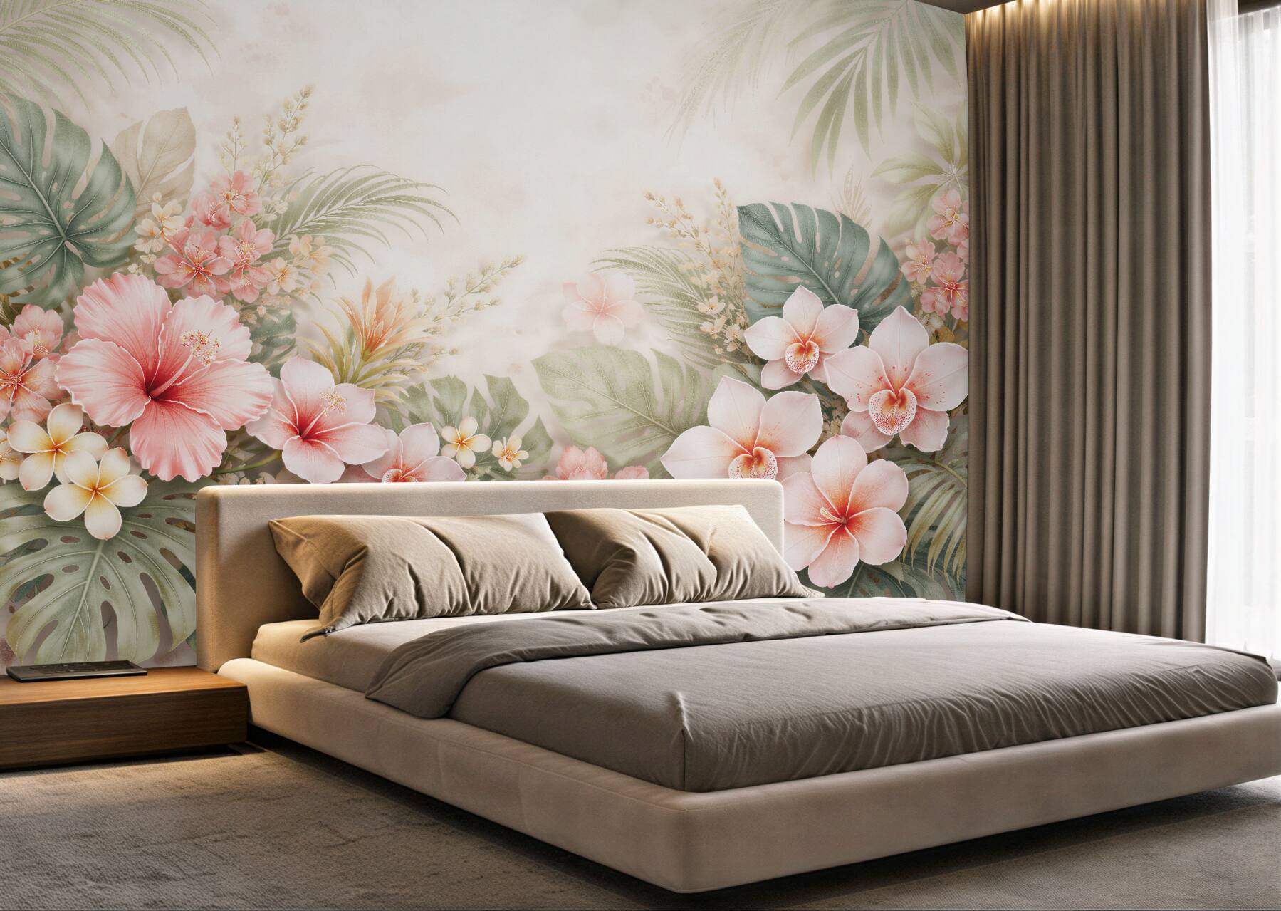 Papier peint tropiques pastel avec orchidées