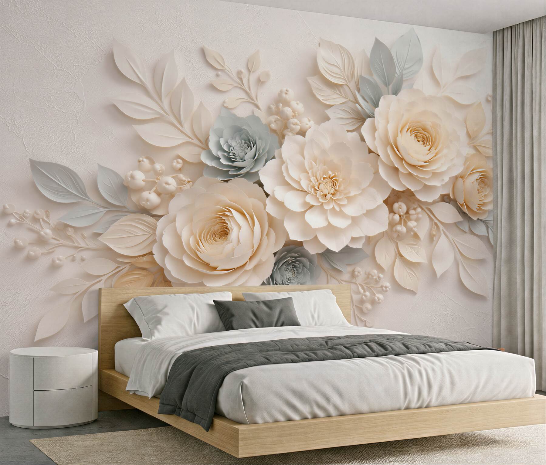 Papier peint fleurs crème en style 3d