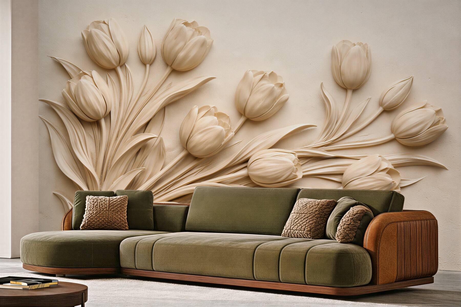 Papier peint tulipes beiges en relief