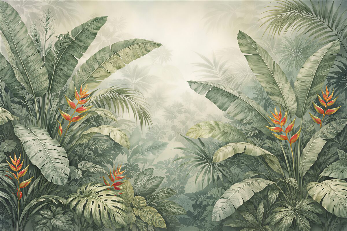 Papier peint jungle tropicale avec heliconia