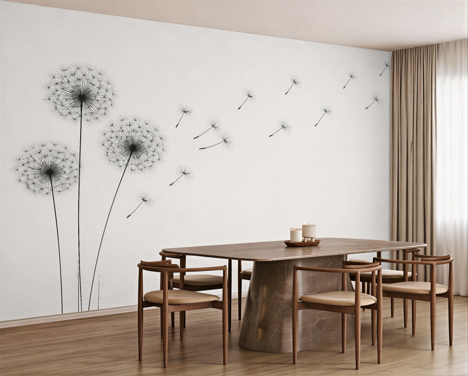 Papier peint pissenlits minimalistes dans le vent