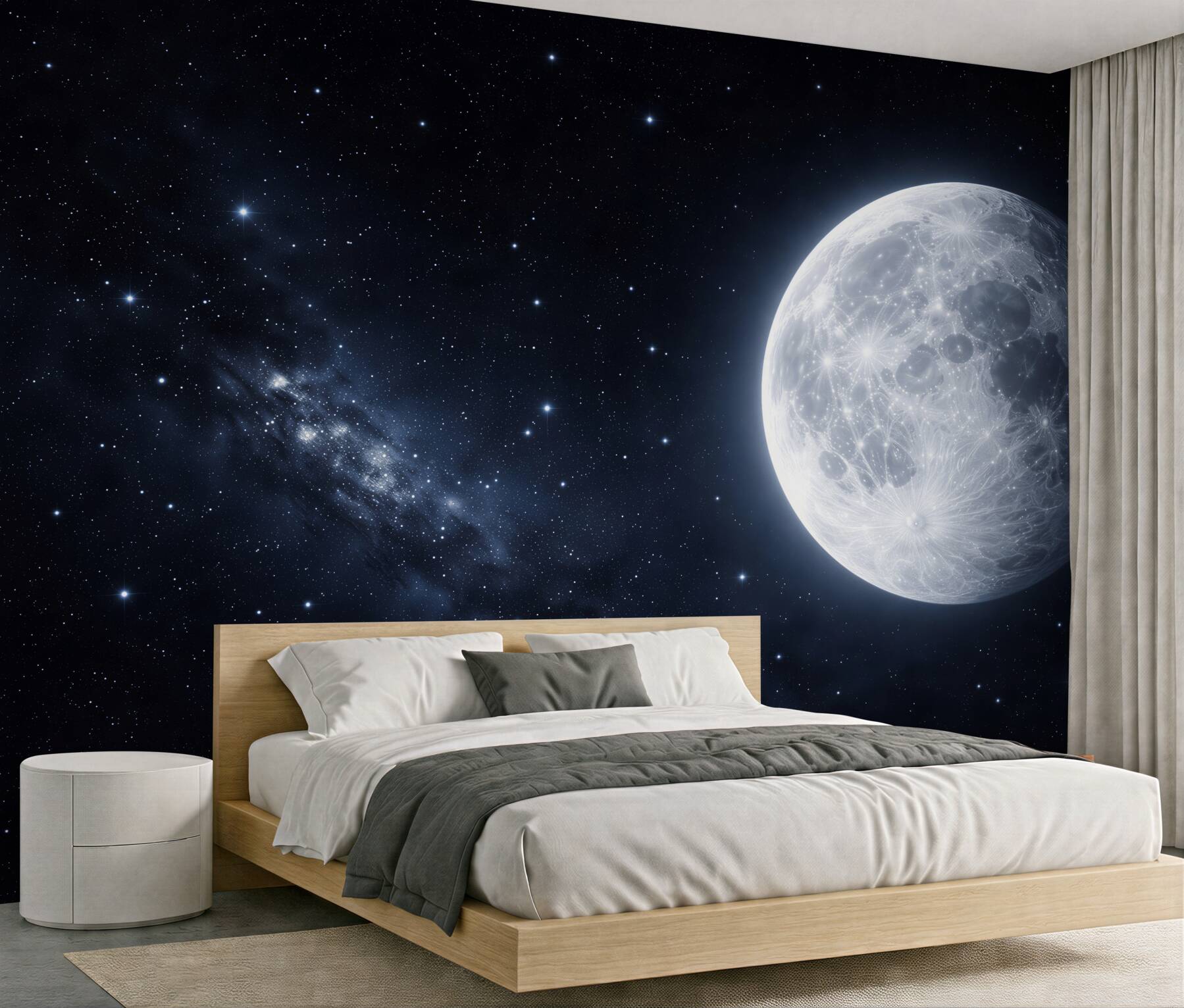 Papier peint lune brillante parmi les étoiles