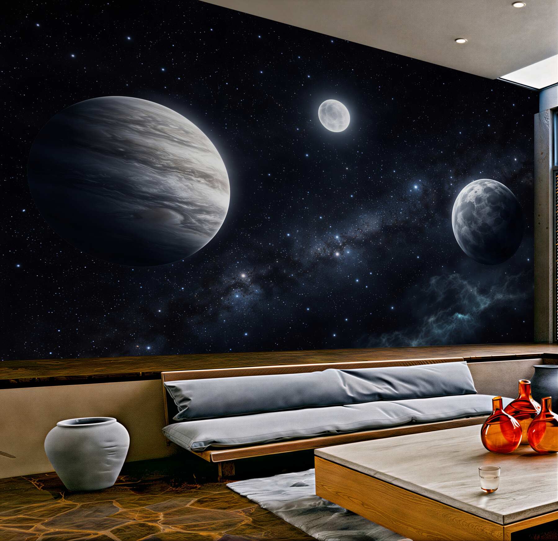 Papier peint trois planètes dans le cosmos nocturne