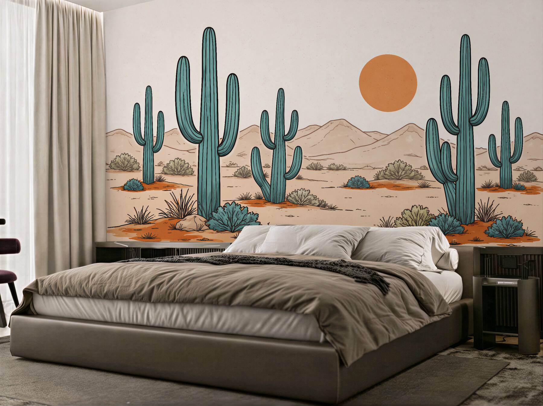 Papier peint cactus dans le désert au coucher du soleil