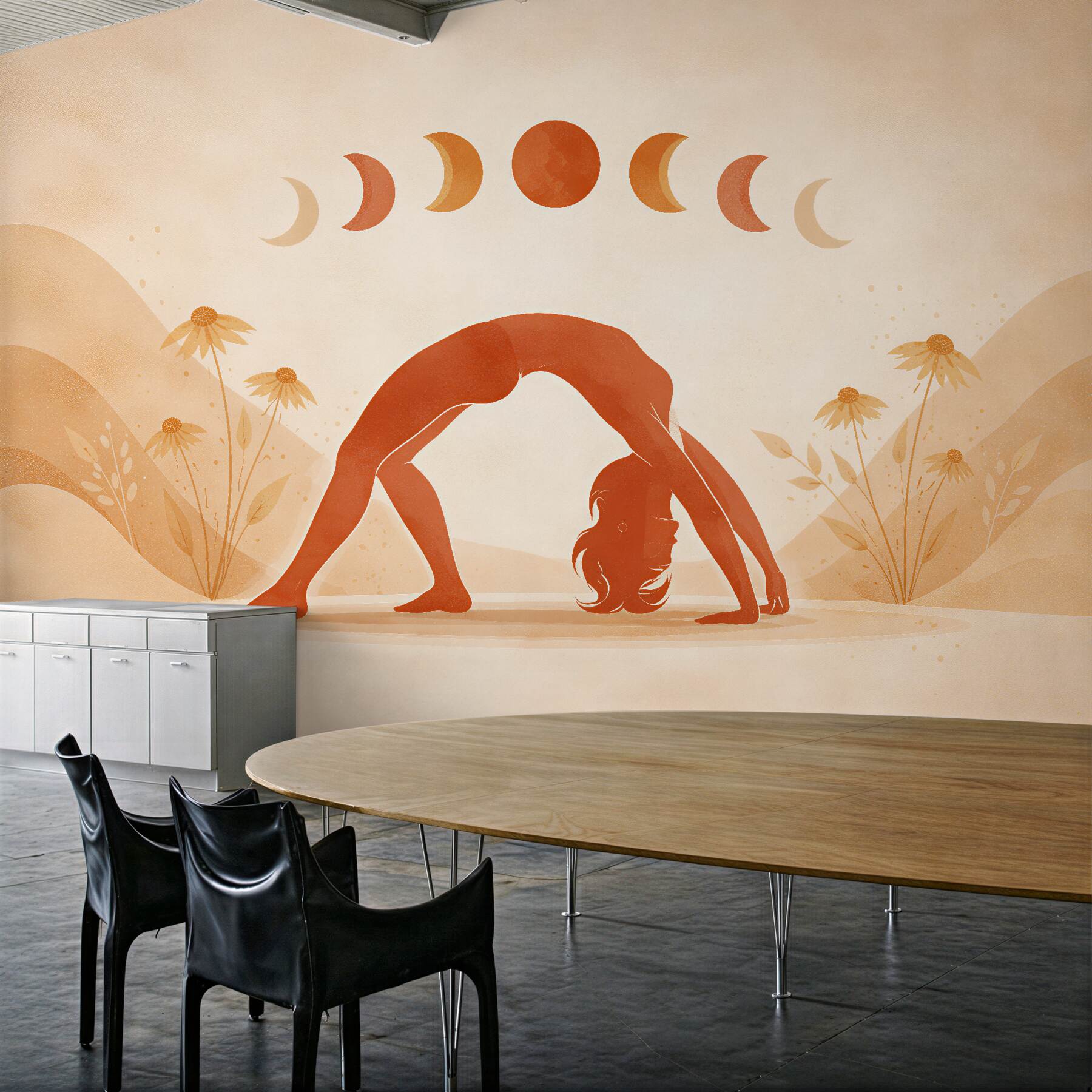 Papier peint yoga sous les phases de la lune