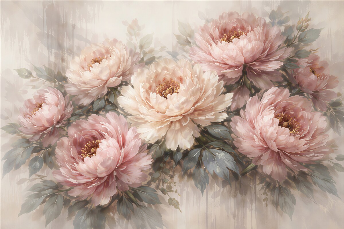 Papier peint pivoines poudrées dans la lumière