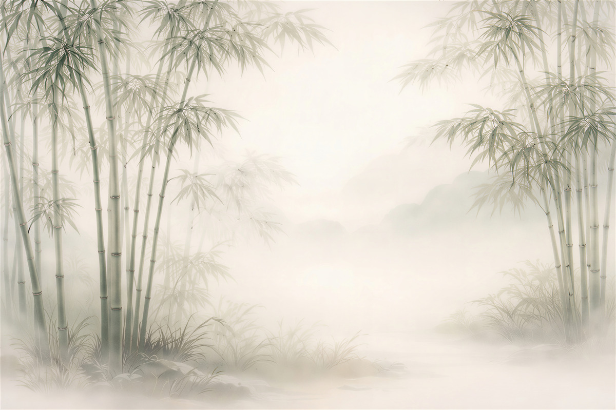 Papier peint coin de bambou dans la brume