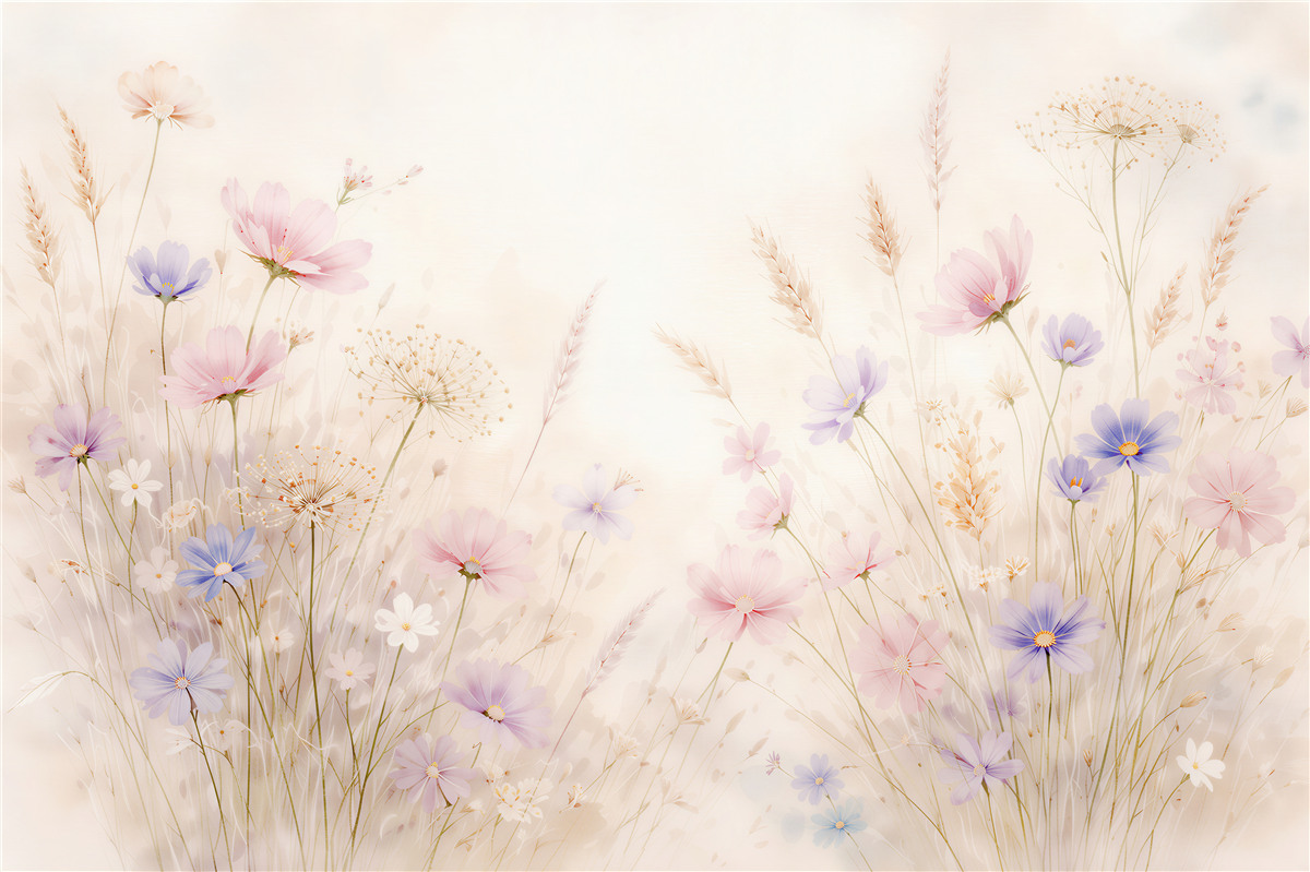 Papier peint prairie pastel de fleurs