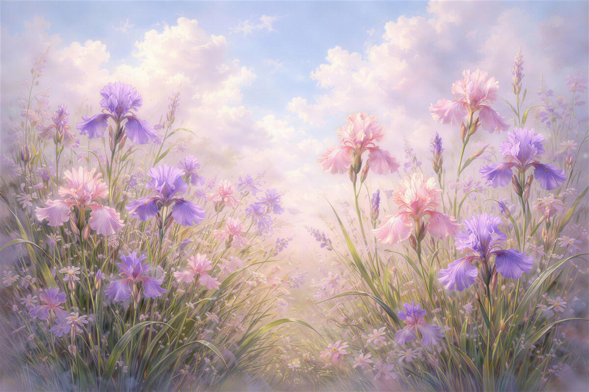 Papier peint prairie pastel d'iris