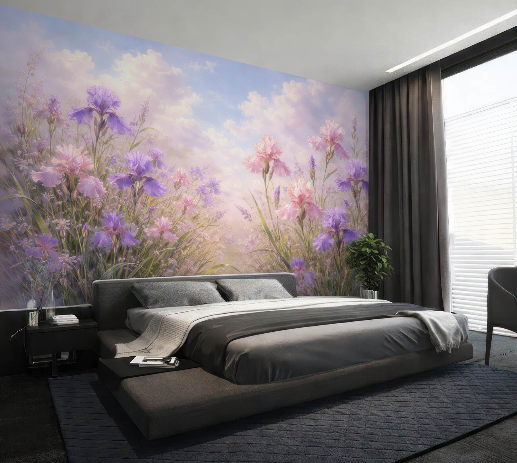 Papier peint prairie pastel d'iris