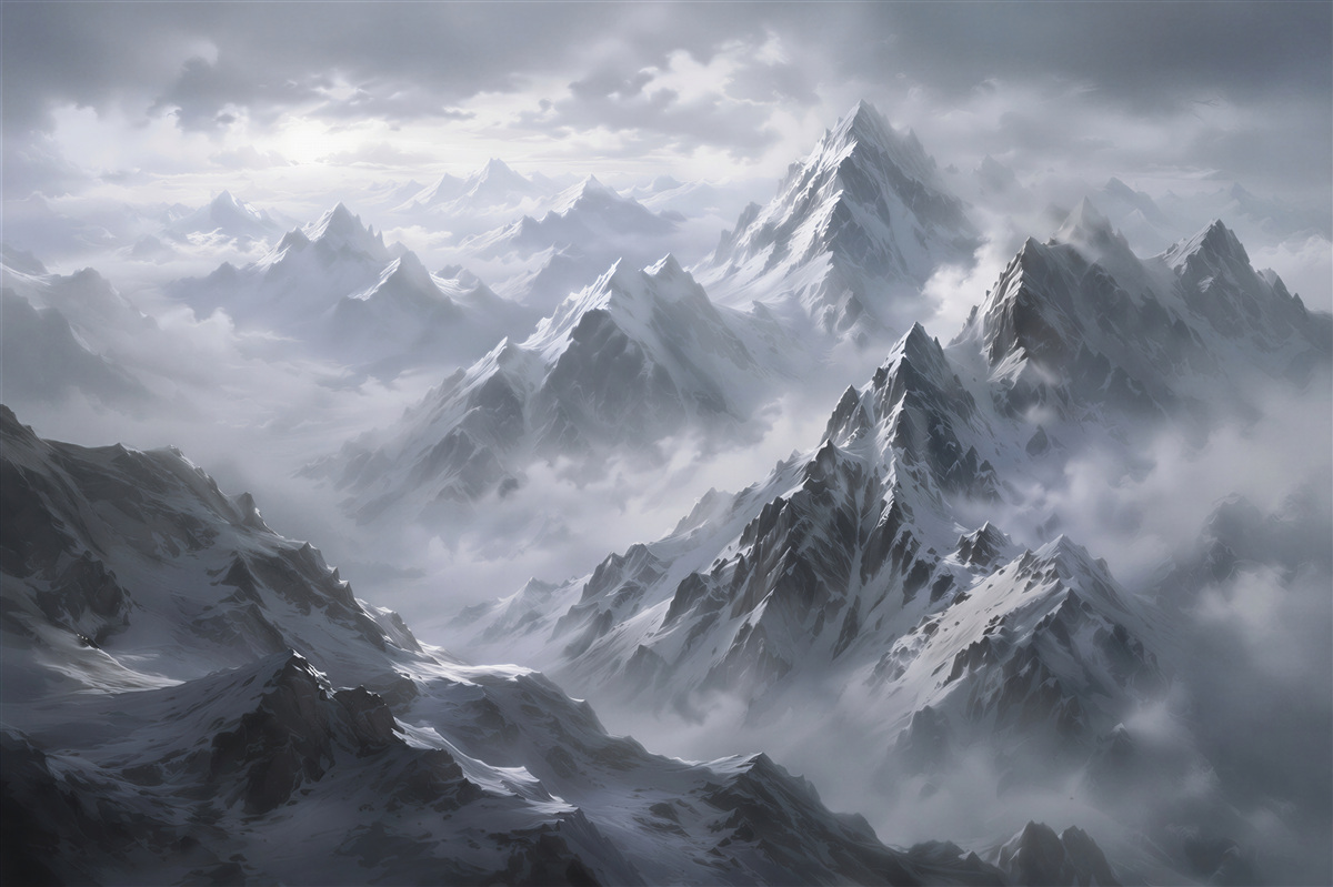 Papier peint sommets de montagnes glacés dans la brume