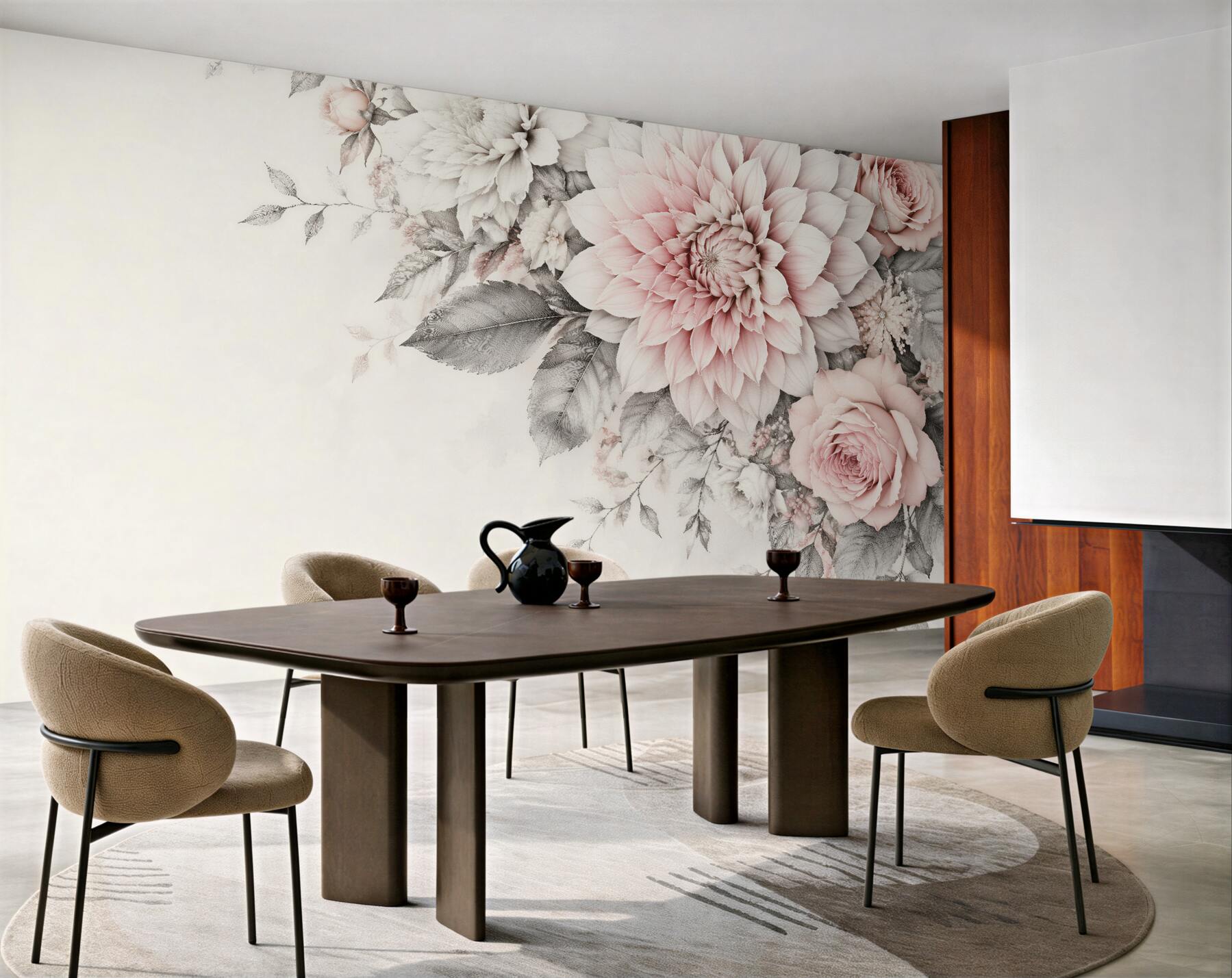 Papier peint fleurs poudrées dans l'élégance