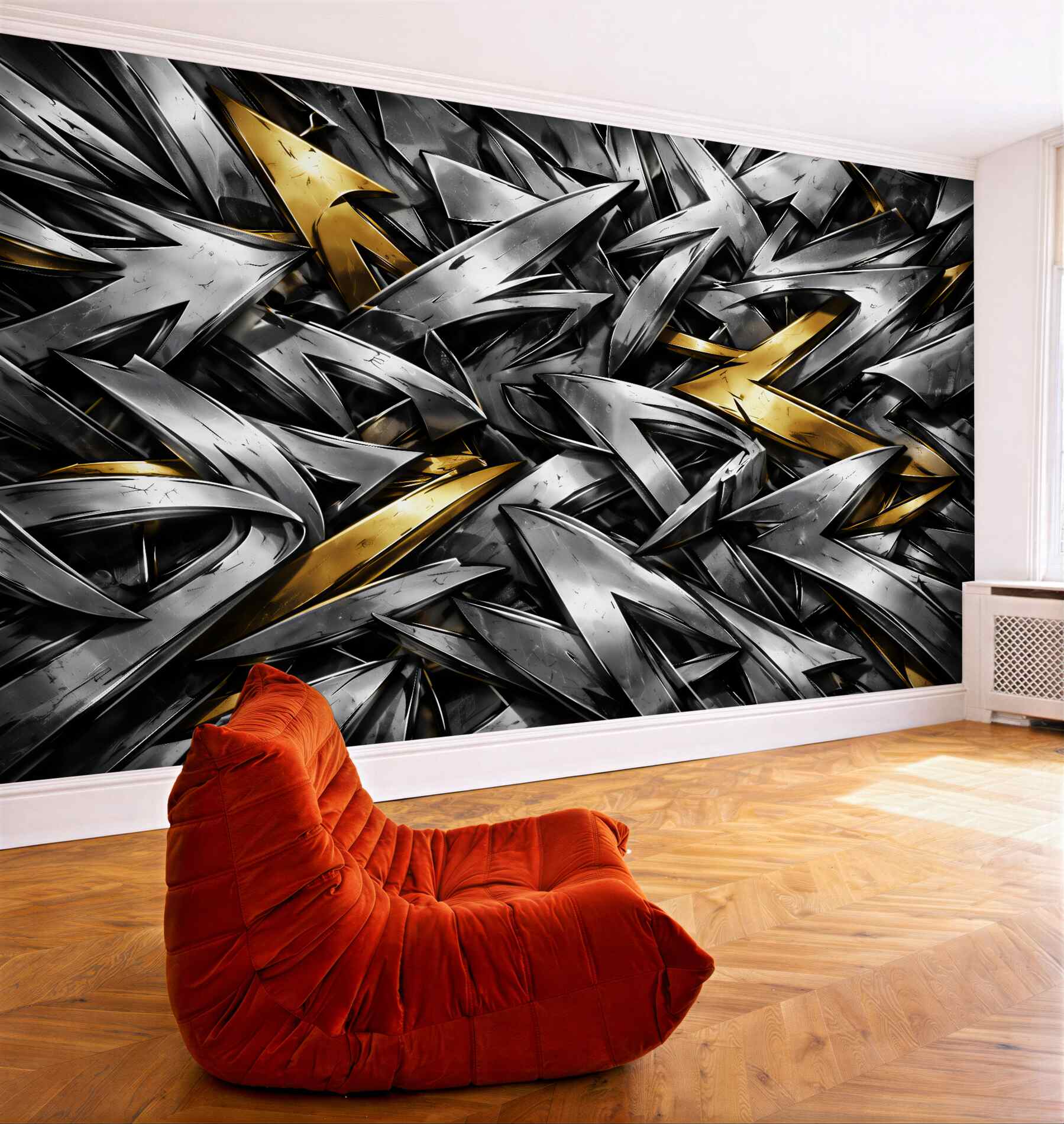 Papier peint abstraction métallique or argent