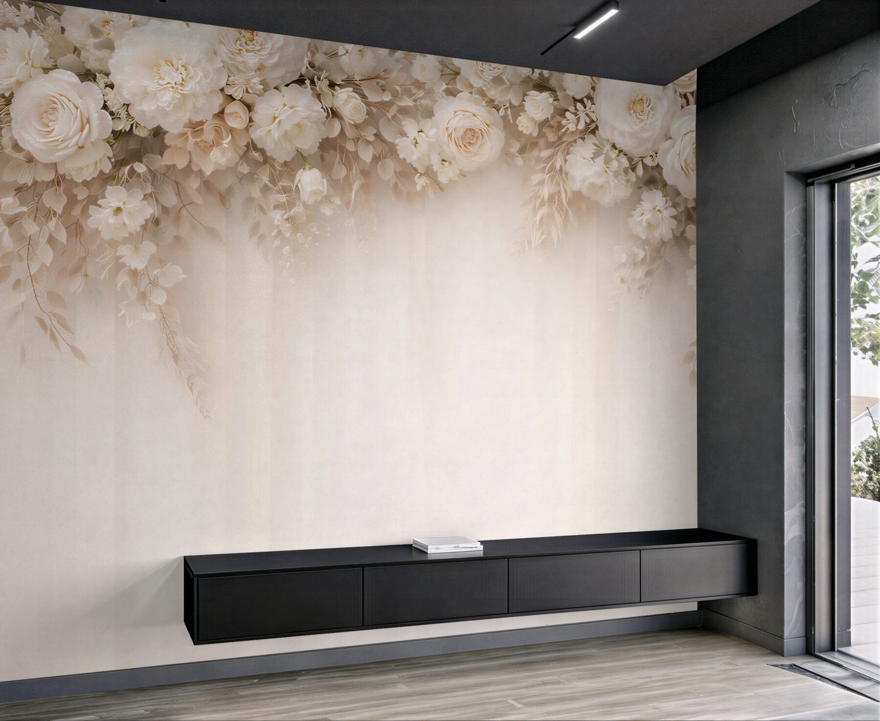 Papier peint élégance florale crème