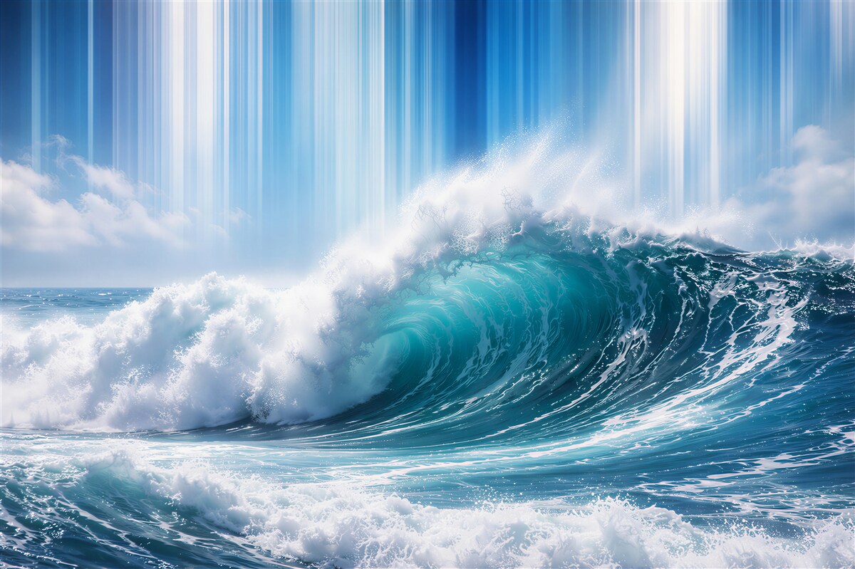 Papier peint vague bleue dans les rayons de lumière