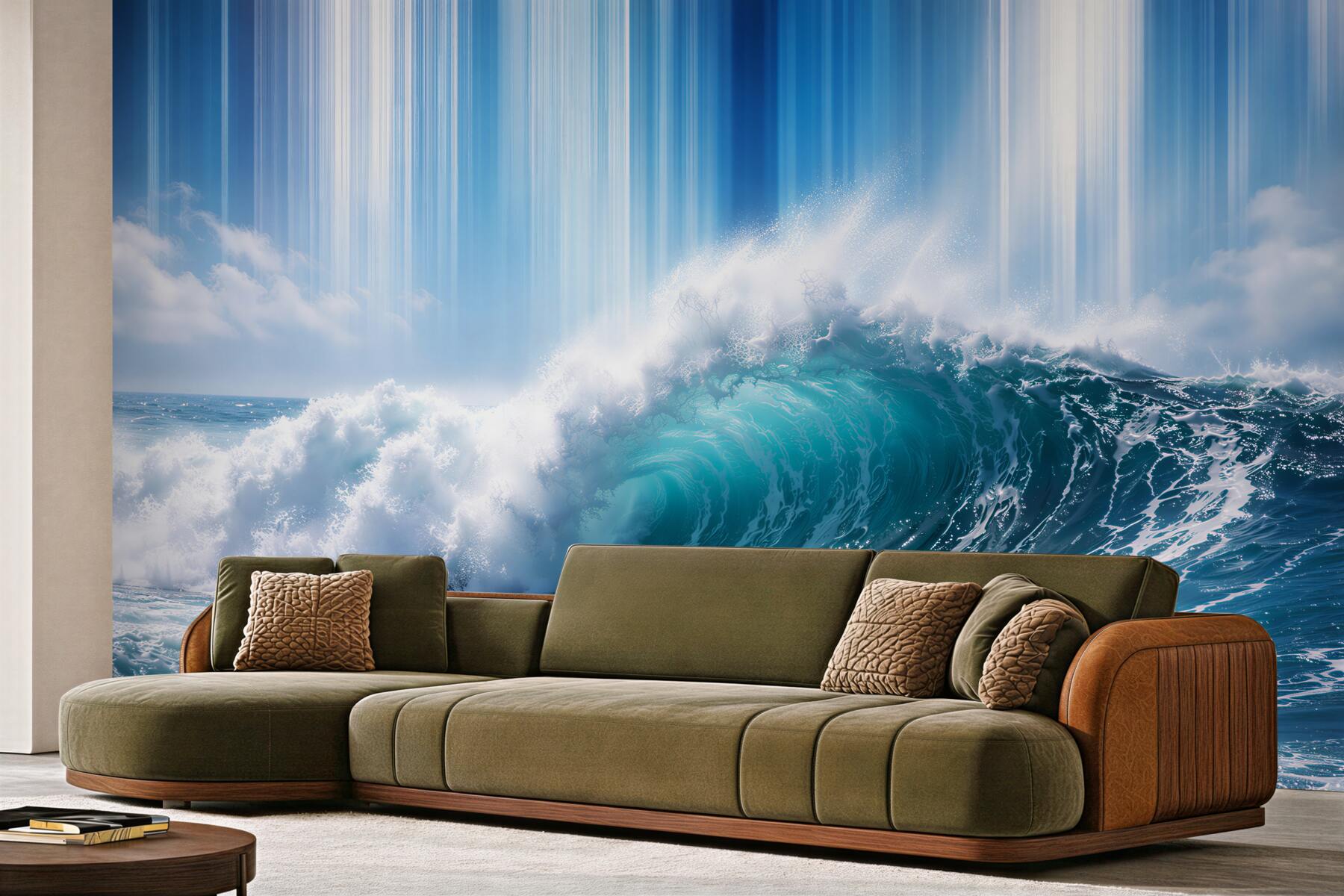 Papier peint vague bleue dans les rayons de lumière