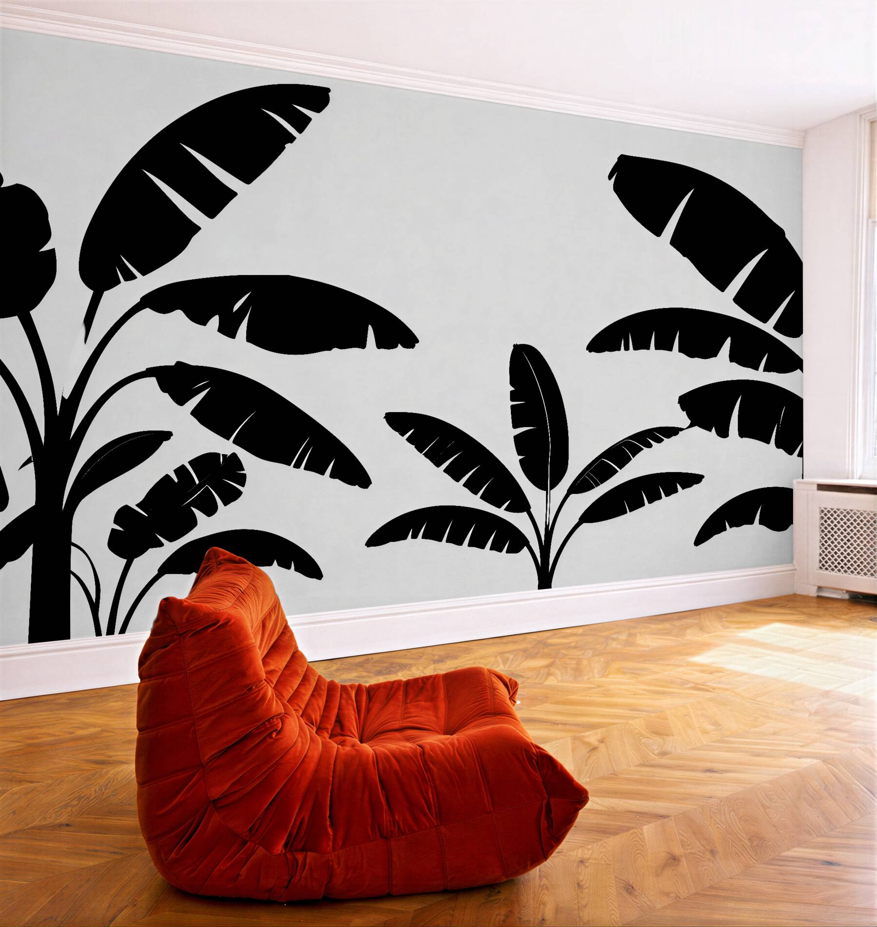 Papier peint feuilles de palmier noires minimalistes