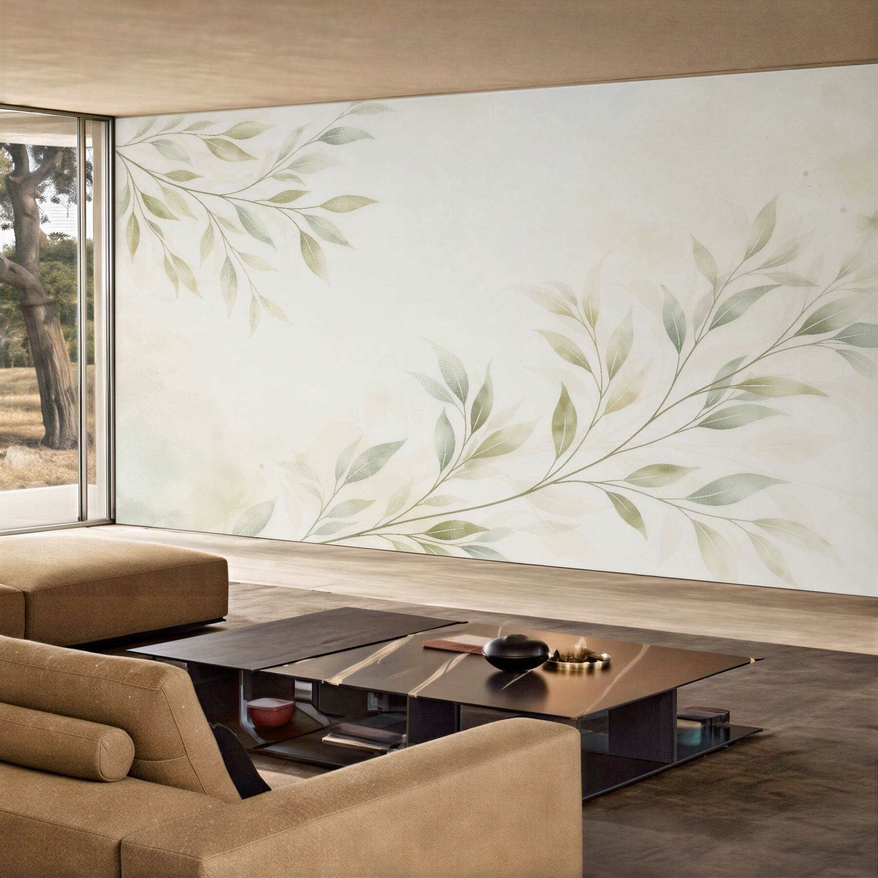 Papier peint branches minimalistes avec des feuilles