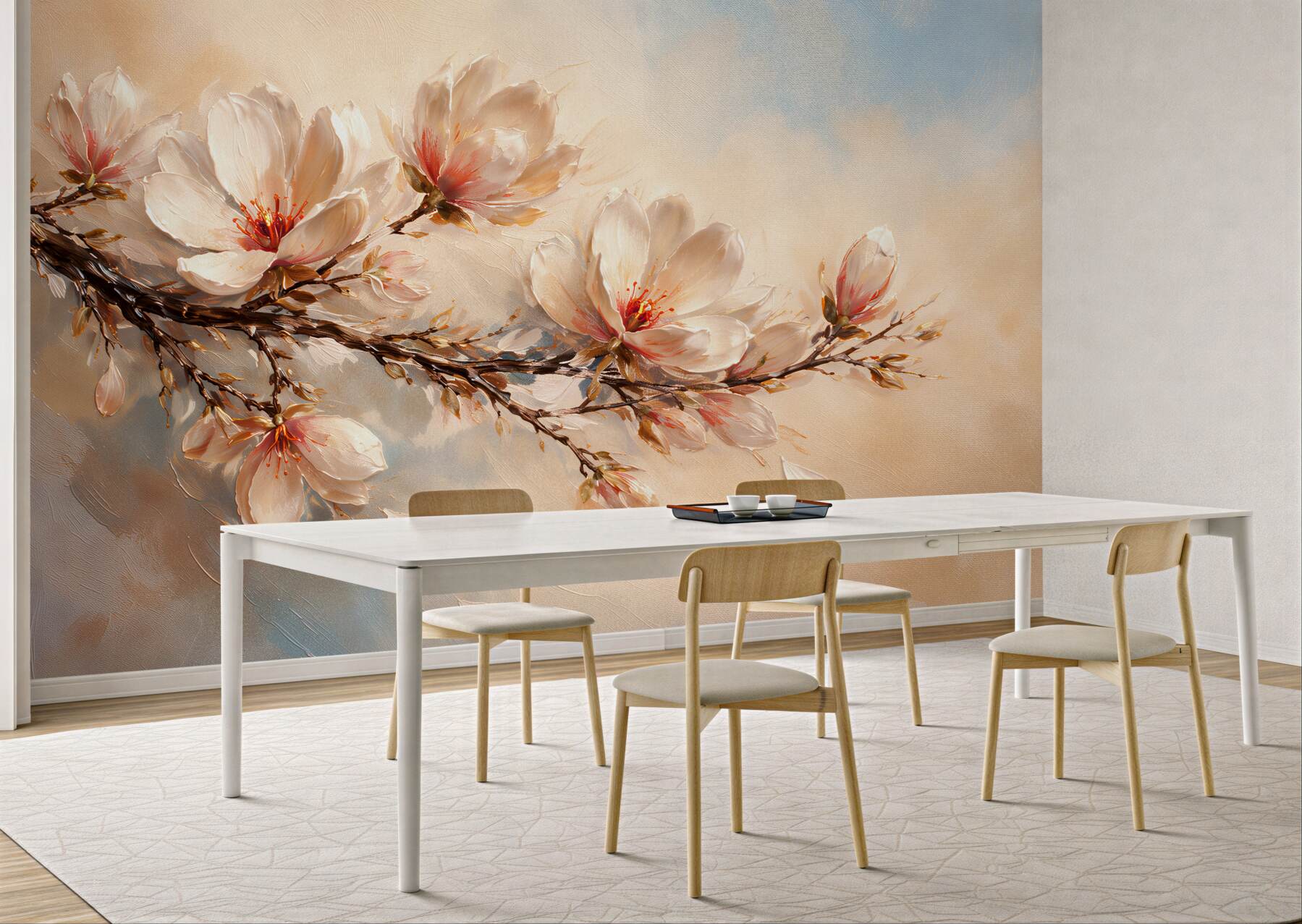 Papier peint branche subtile de magnolia à la lumière