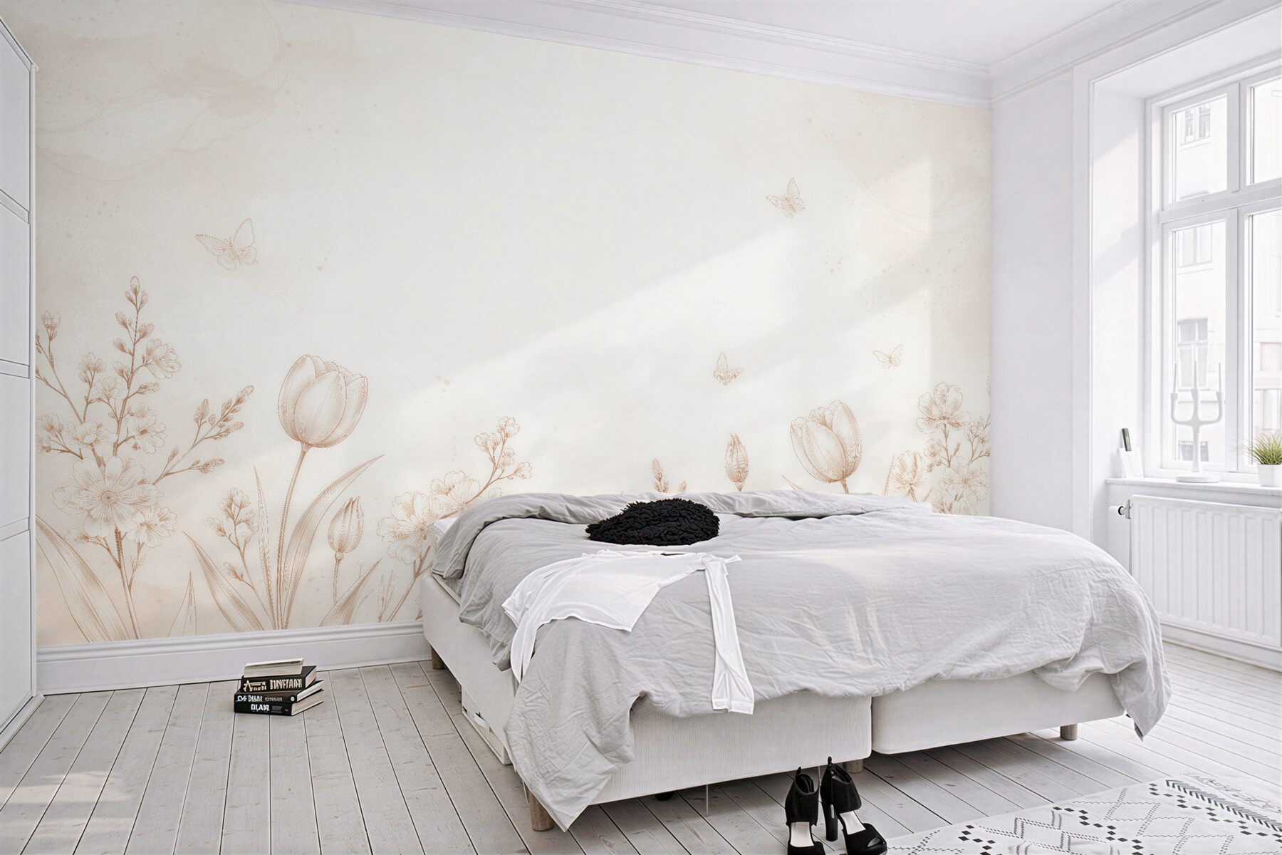 Papier peint délicates tulipes et papillons