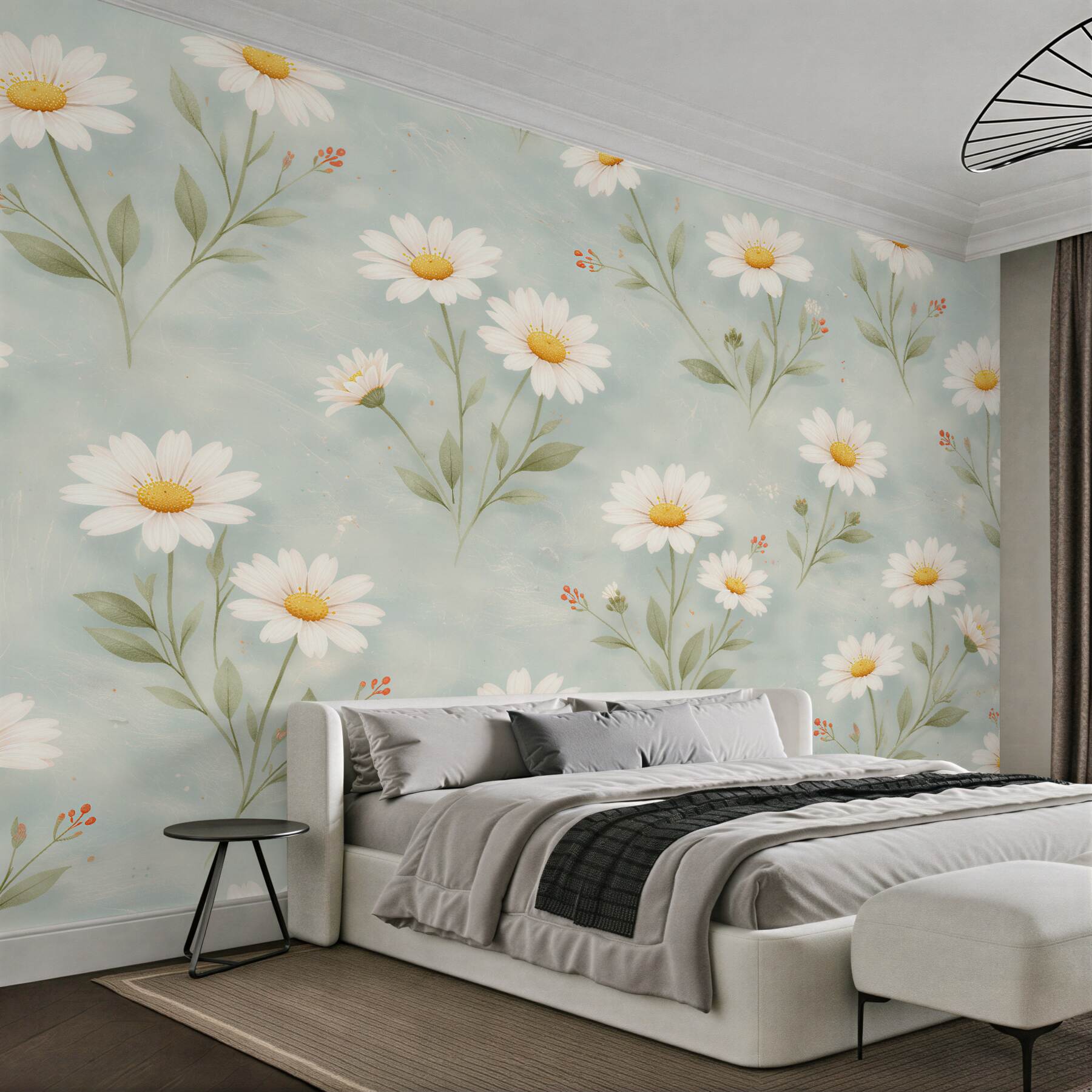 Papier peint délicates marguerites sur fond bleu