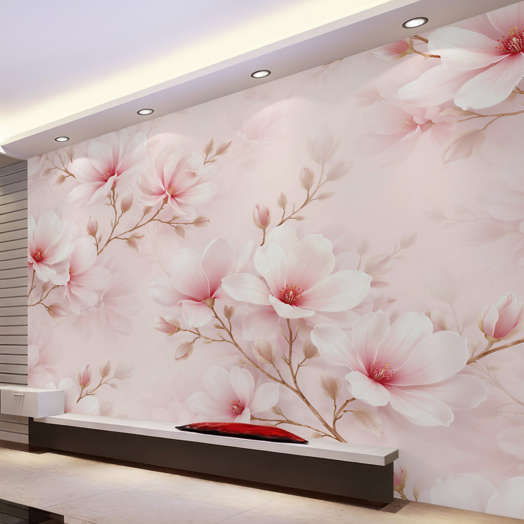 Papier peint magnolia poudrée en fleurs