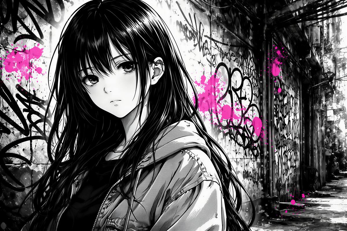Papier peint manga dans un graffiti néon